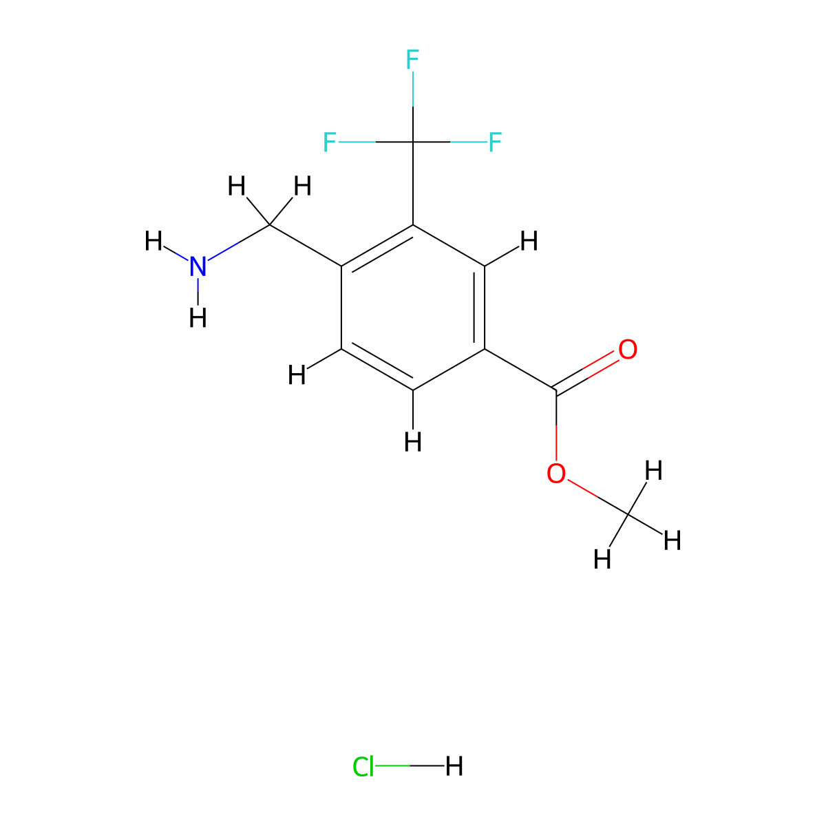 Methyl 4-(aminomethyl)-3-(trifluoromethyl)benzoate hydrochloride molecular structure, CAS 2763756-05-2