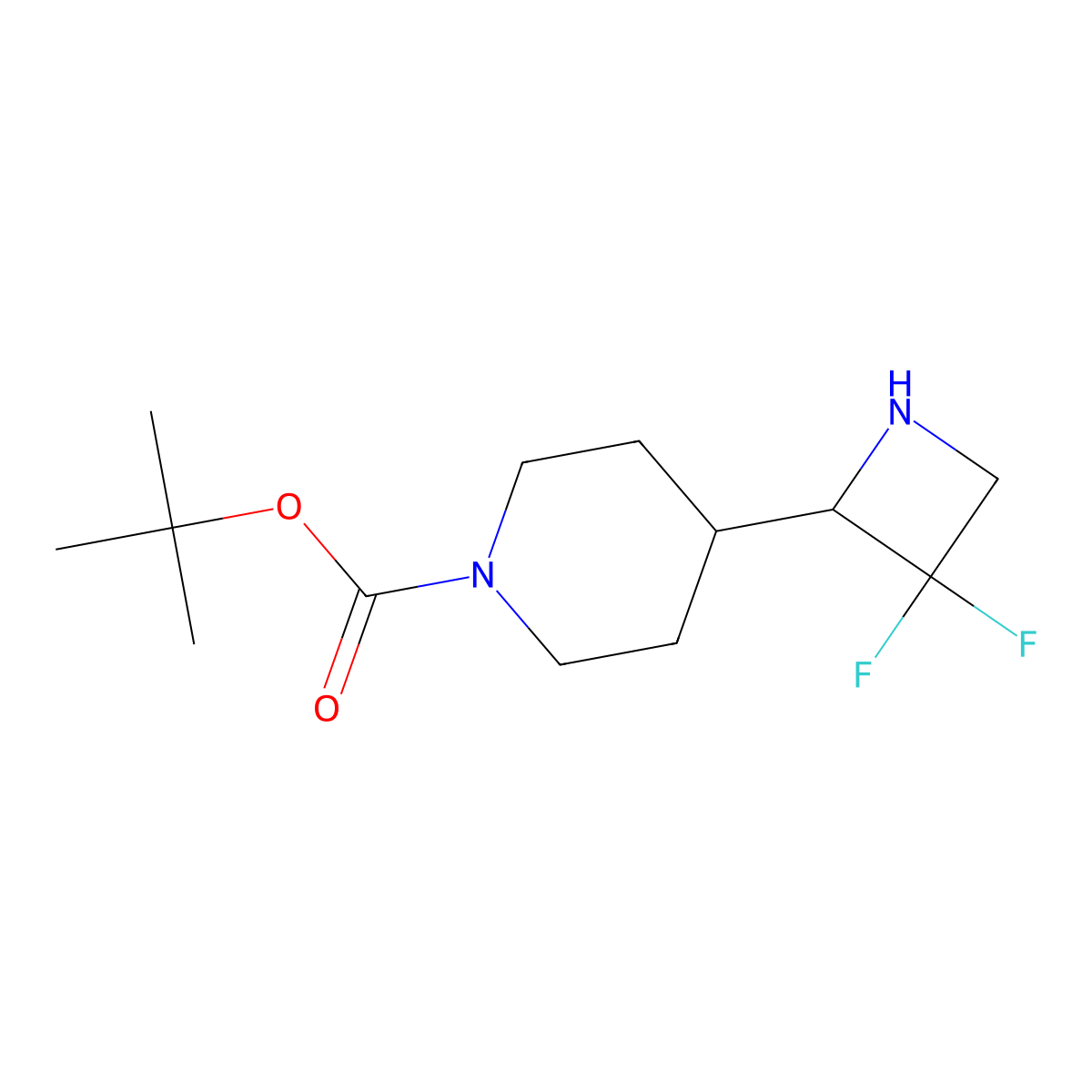 Tert-butyl 4-(3,3-difluoroazetidin-2-yl)piperidine-1-carboxylate molecular structure, CAS 2763756-09-6