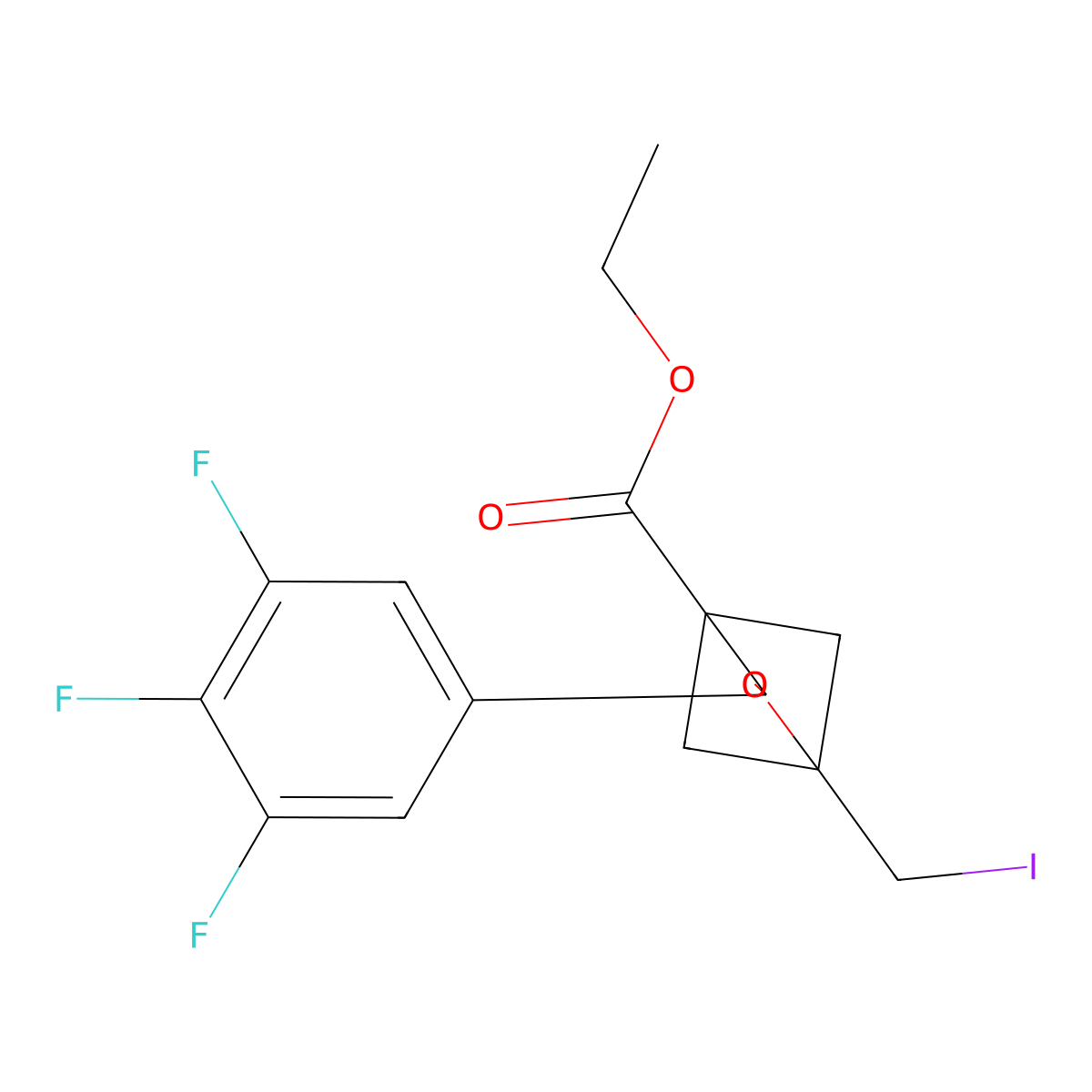 Ethyl 1-(iodomethyl)-3-(3,4,5-trifluorophenyl)-2-oxabicyclo[2.1.1]hexane-4-carboxylate molecular structure, CAS 2763756-29-0