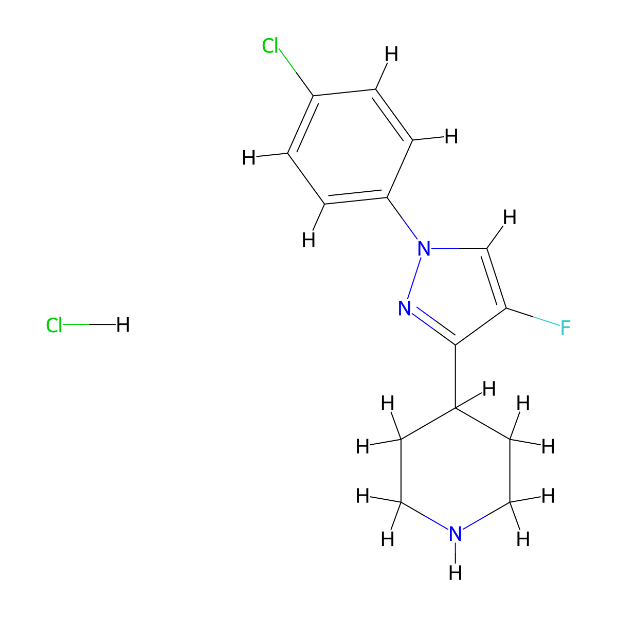 4-[1-(4-chlorophenyl)-4-fluoro-1H-pyrazol-3-yl]piperidine hydrochloride molecular structure, CAS 2763756-55-2