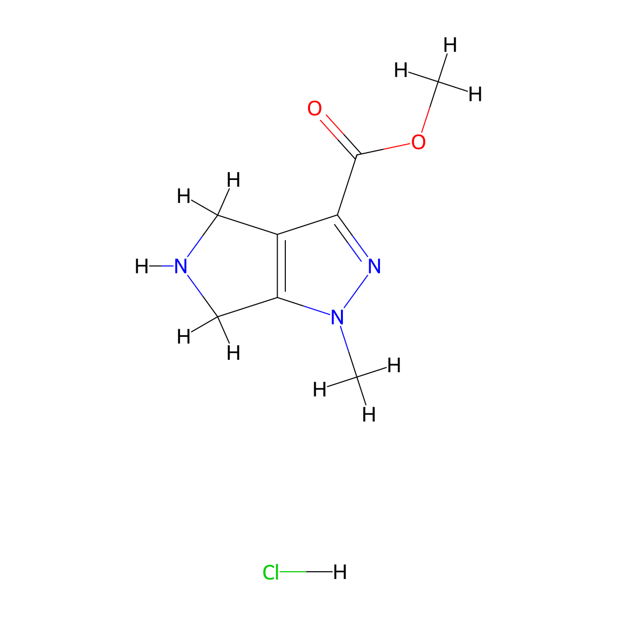 methyl 1-methyl-1H,4H,5H,6H-pyrrolo[3,4-c]pyrazole-3-carboxylate hydrochloride molecular structure, CAS 2763756-59-6