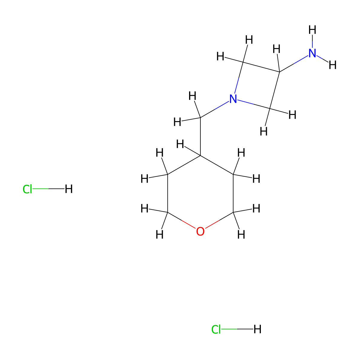 1-[(Oxan-4-yl)methyl]azetidin-3-amine dihydrochloride molecular structure, CAS 2763756-70-1