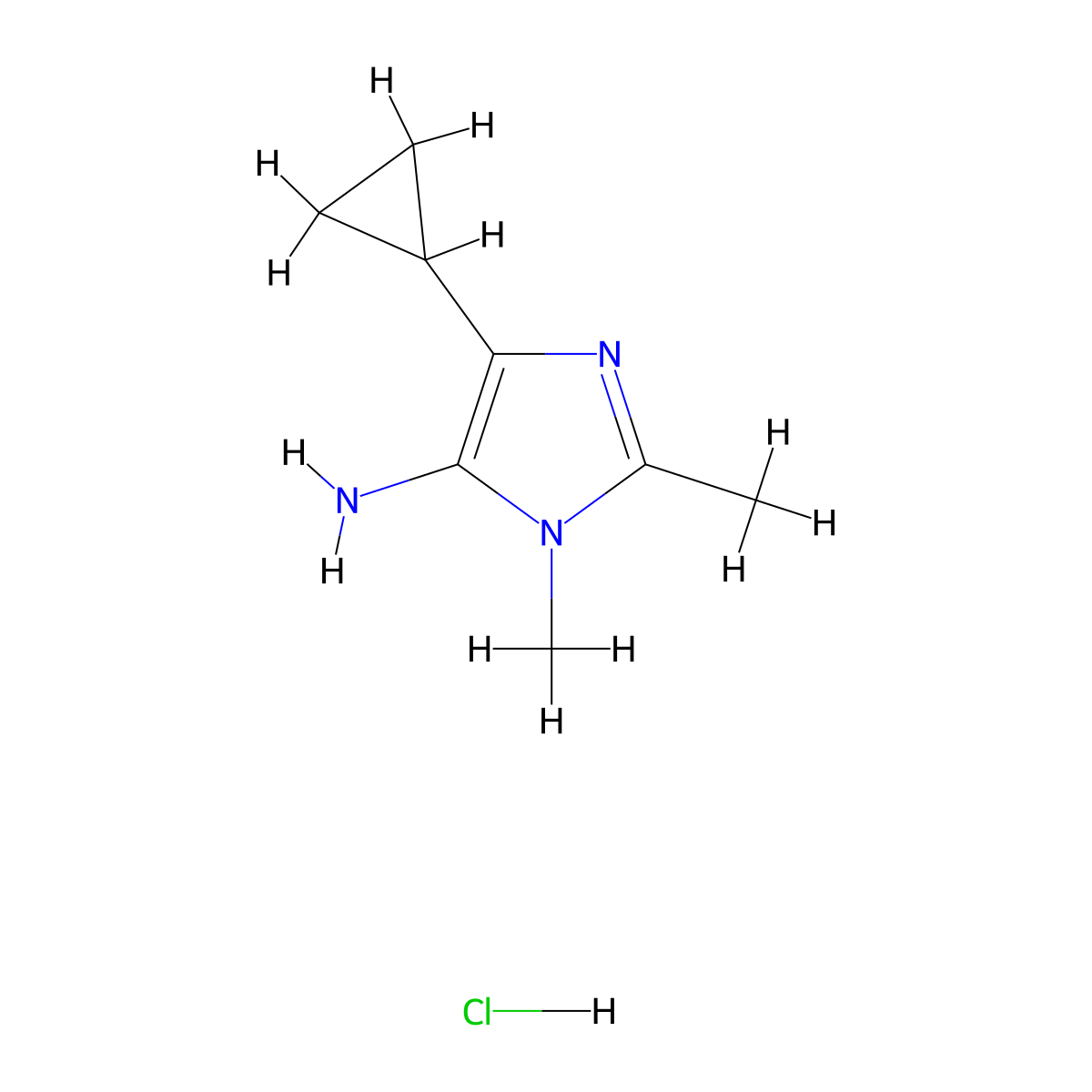 4-cyclopropyl-1,2-dimethyl-1H-imidazol-5-amine hydrochloride molecular structure, CAS 2763756-72-3