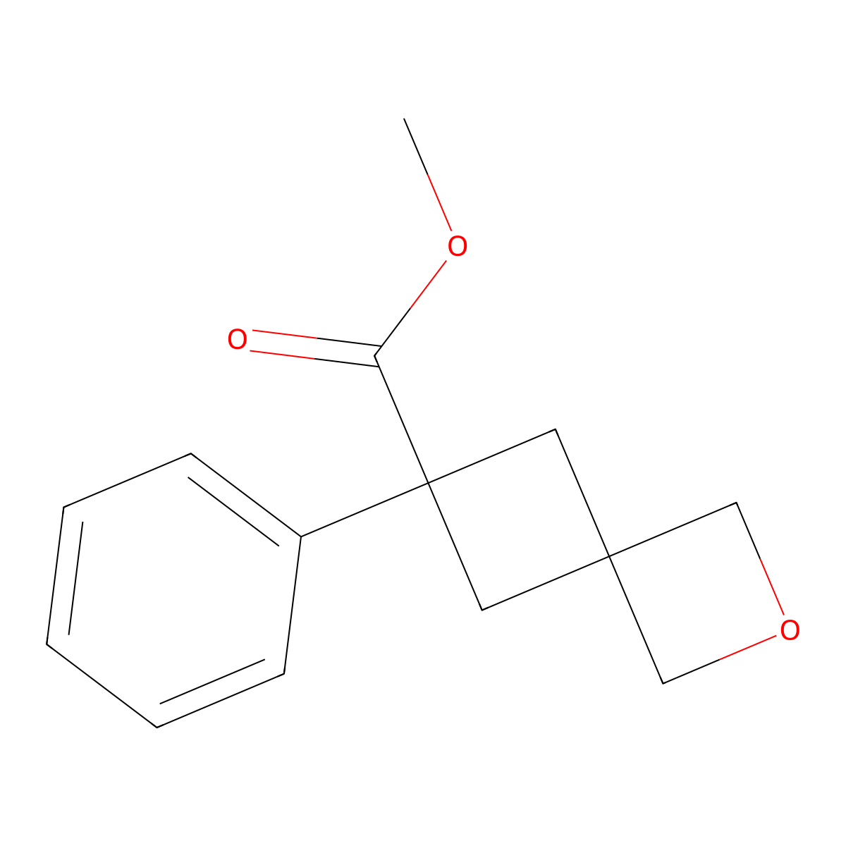 Methyl 6-phenyl-2-oxaspiro[3.3]heptane-6-carboxylate molecular structure, CAS 2763758-64-9