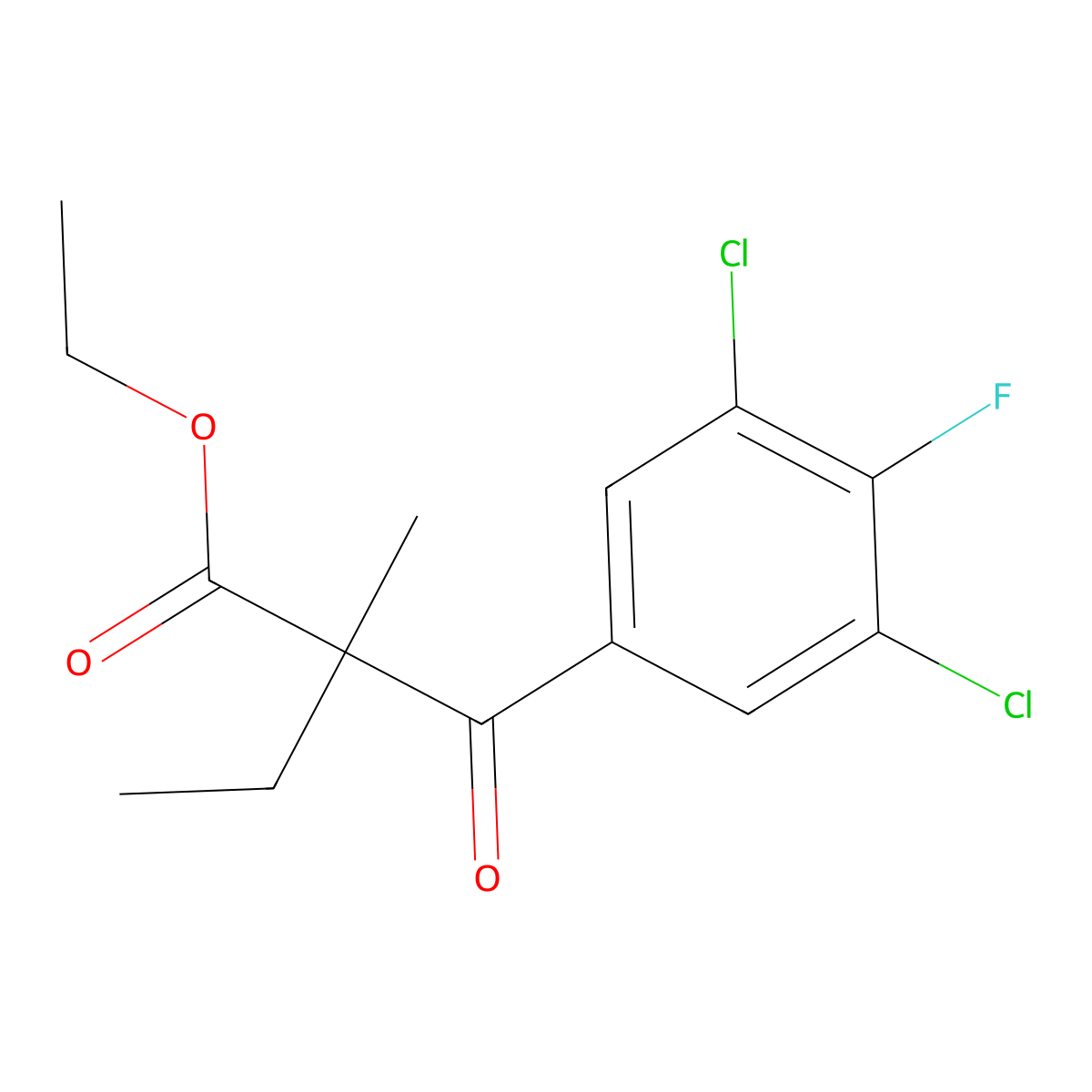 Ethyl 2-(3,5-dichloro-4-fluorobenzoyl)-2-methylbutanoate molecular structure, CAS 2763758-90-1