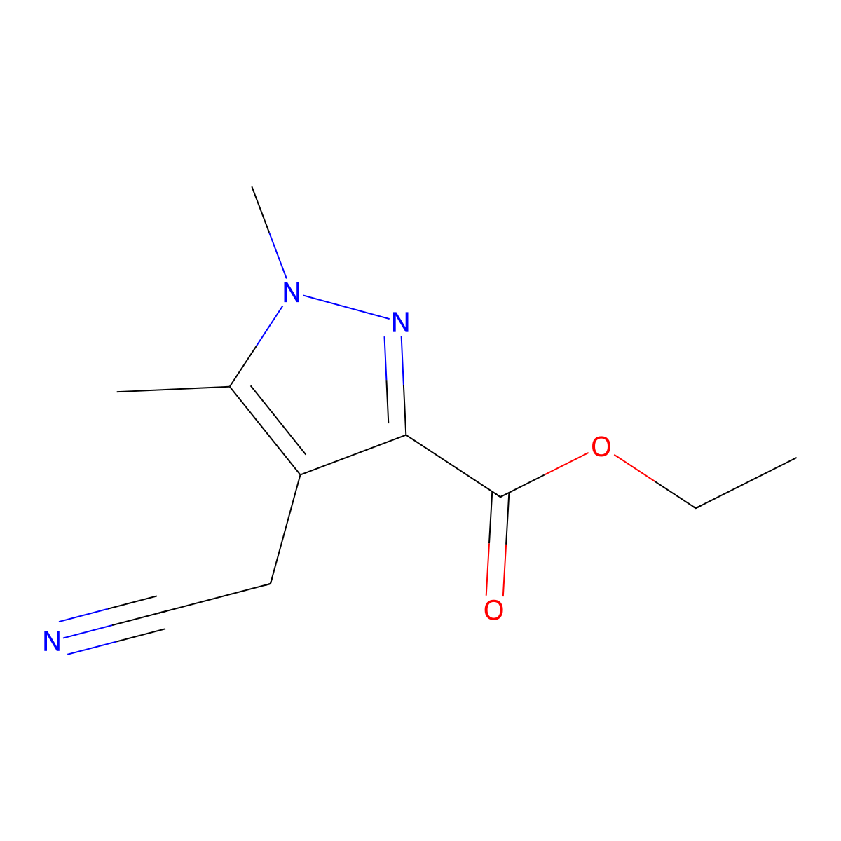 ethyl 4-(cyanomethyl)-1,5-dimethyl-1H-pyrazole-3-carboxylate molecular structure, CAS 2763758-96-7
