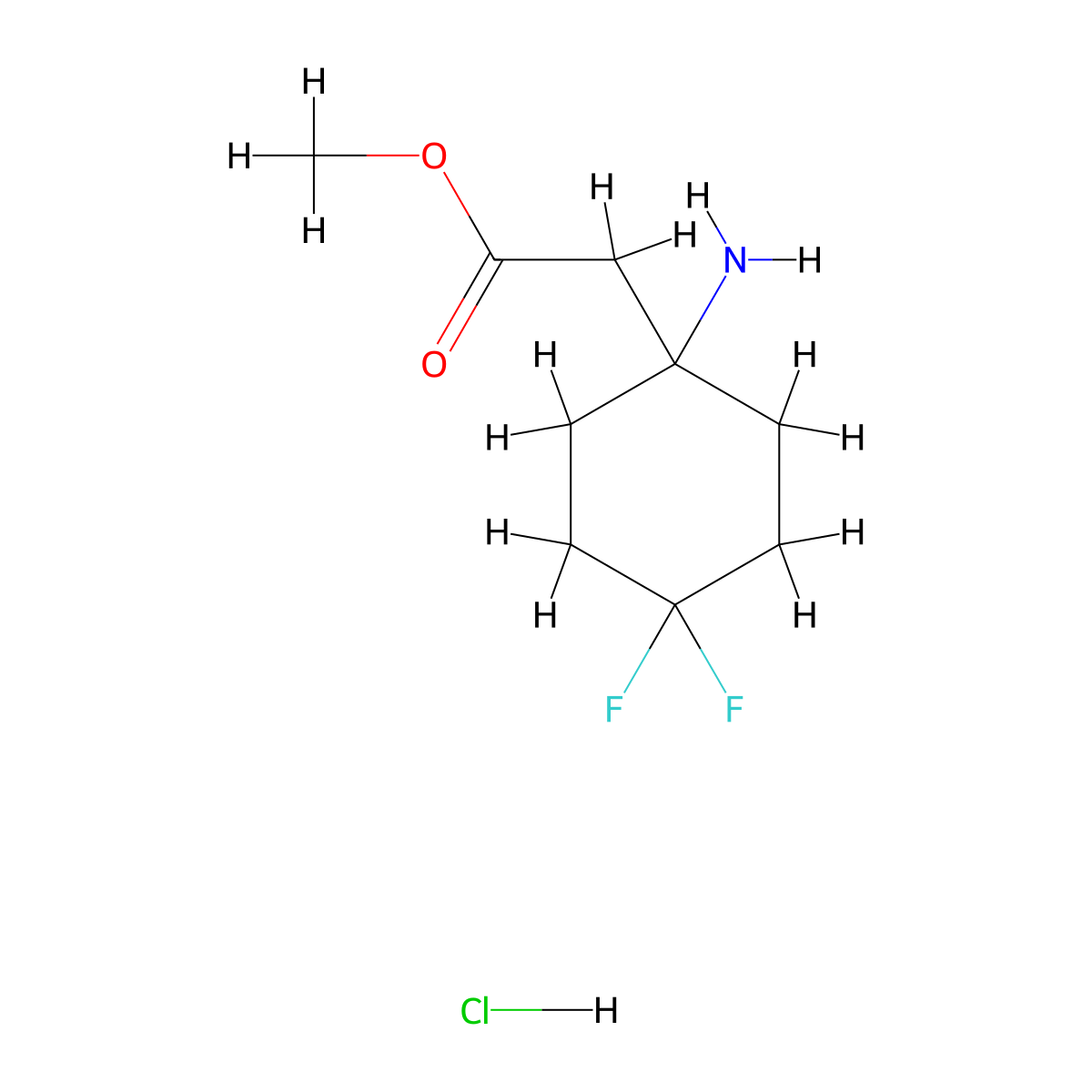 Methyl 2-(1-amino-4,4-difluorocyclohexyl)acetate hydrochloride molecular structure, CAS 2763759-35-7