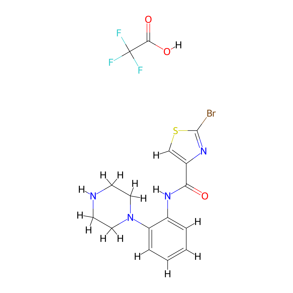 2-bromo-N-[2-(piperazin-1-yl)phenyl]-1,3-thiazole-4-carboxamide, trifluoroacetic acid molecular structure, CAS 2763759-67-5