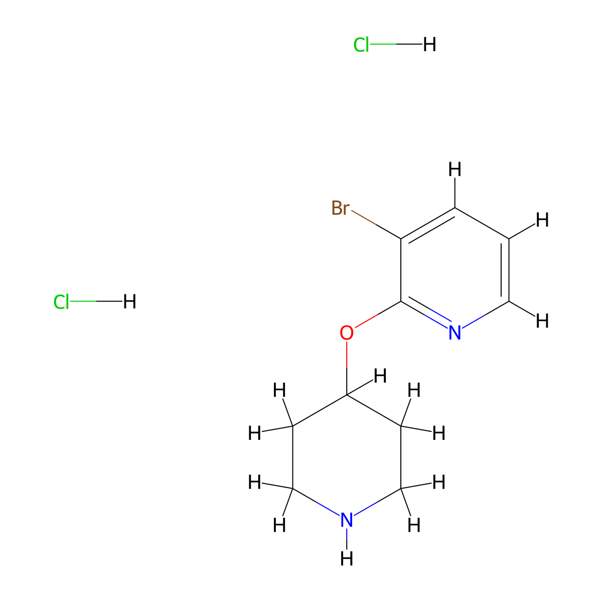 3-Bromo-2-(piperidin-4-yloxy)pyridine dihydrochloride molecular structure, CAS 2763759-87-9