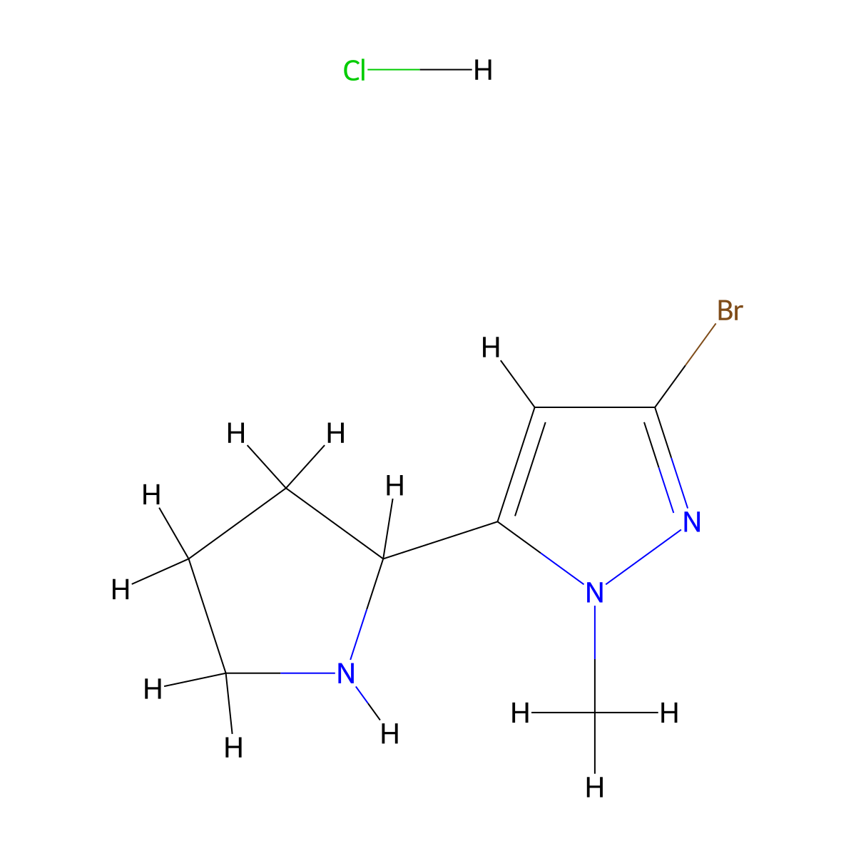 3-bromo-1-methyl-5-(pyrrolidin-2-yl)-1H-pyrazole hydrochloride molecular structure, CAS 2763759-91-5