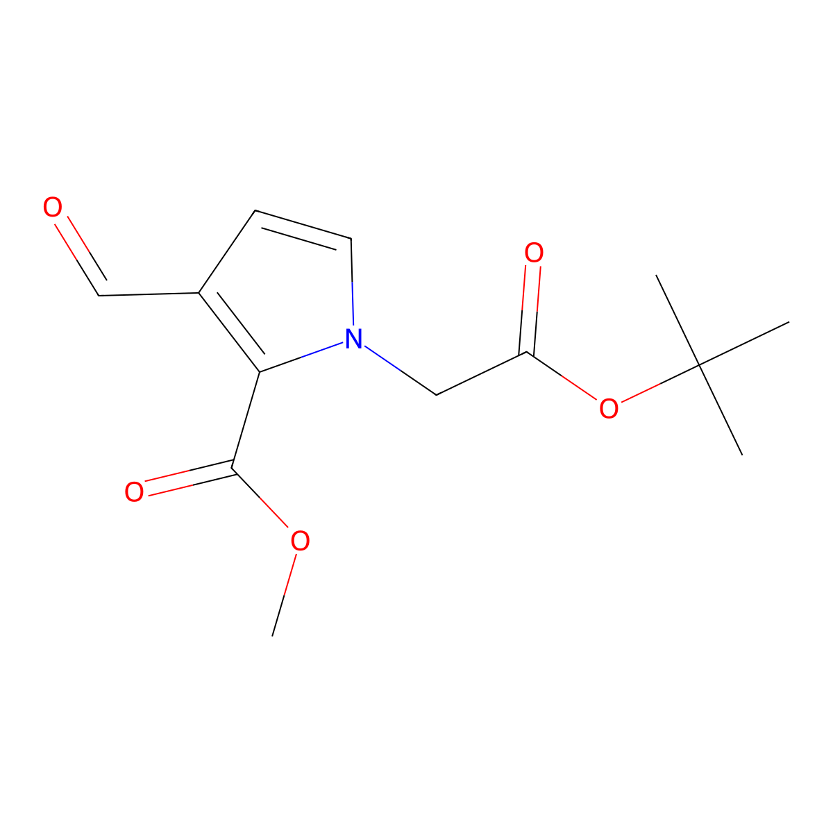 methyl 1-[2-(tert-butoxy)-2-oxoethyl]-3-formyl-1H-pyrrole-2-carboxylate molecular structure, CAS 2763759-92-6