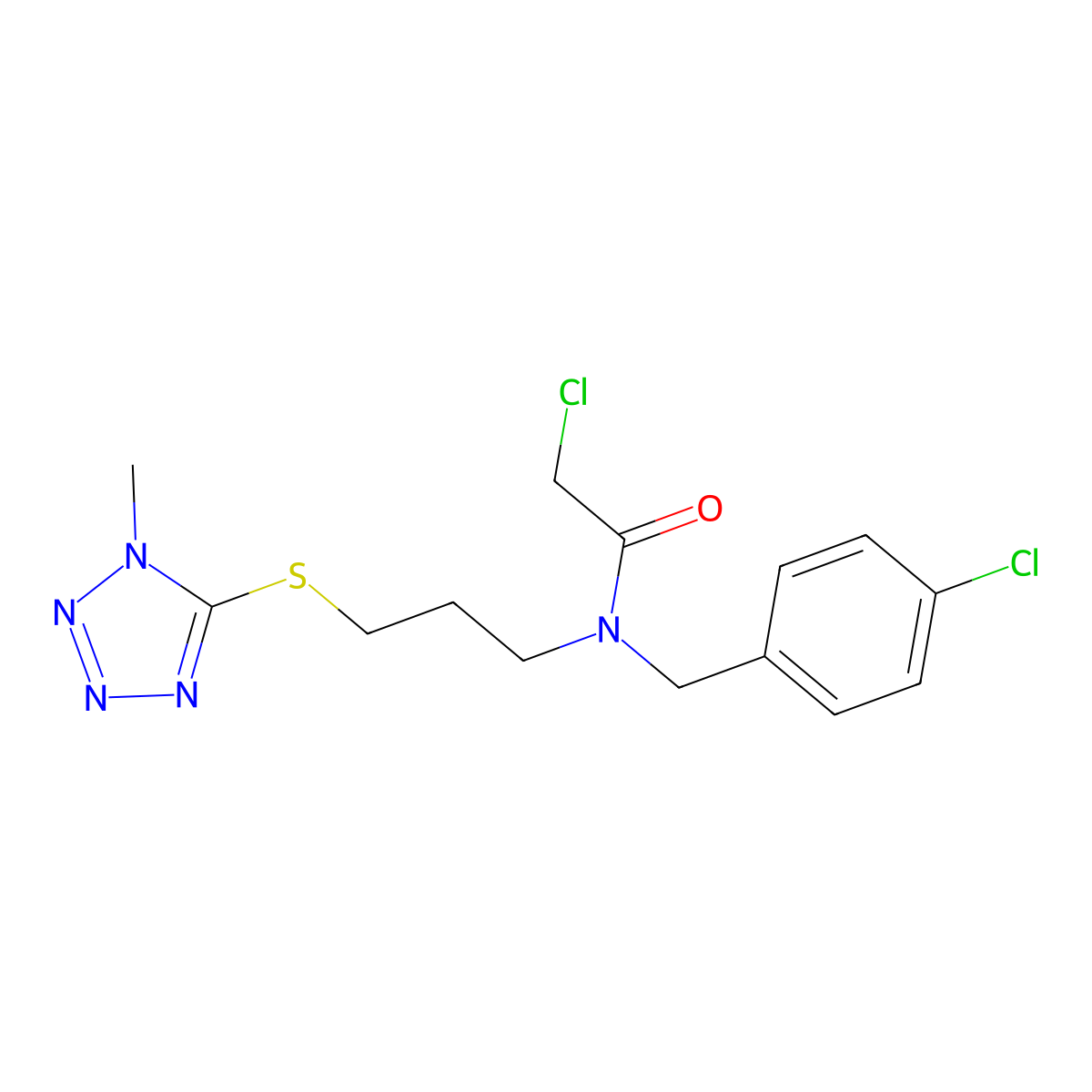 2-chloro-N-[(4-chlorophenyl)methyl]-N-{3-[(1-methyl-1H-1,2,3,4-tetrazol-5-yl)sulfanyl]propyl}acetamide molecular structure, CAS 2763759-93-7