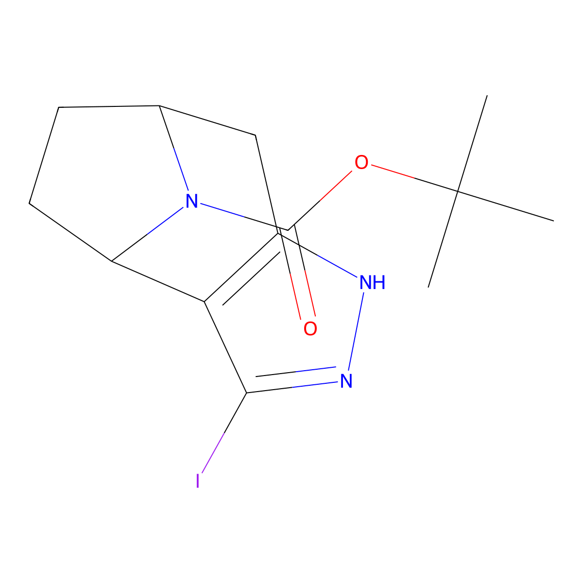 Tert-butyl 3-iodo-4,5,11-triazatricyclo[6.2.1.0,2,6]undeca-2(6),3-diene-11-carboxylate molecular structure, CAS 2763760-11-6