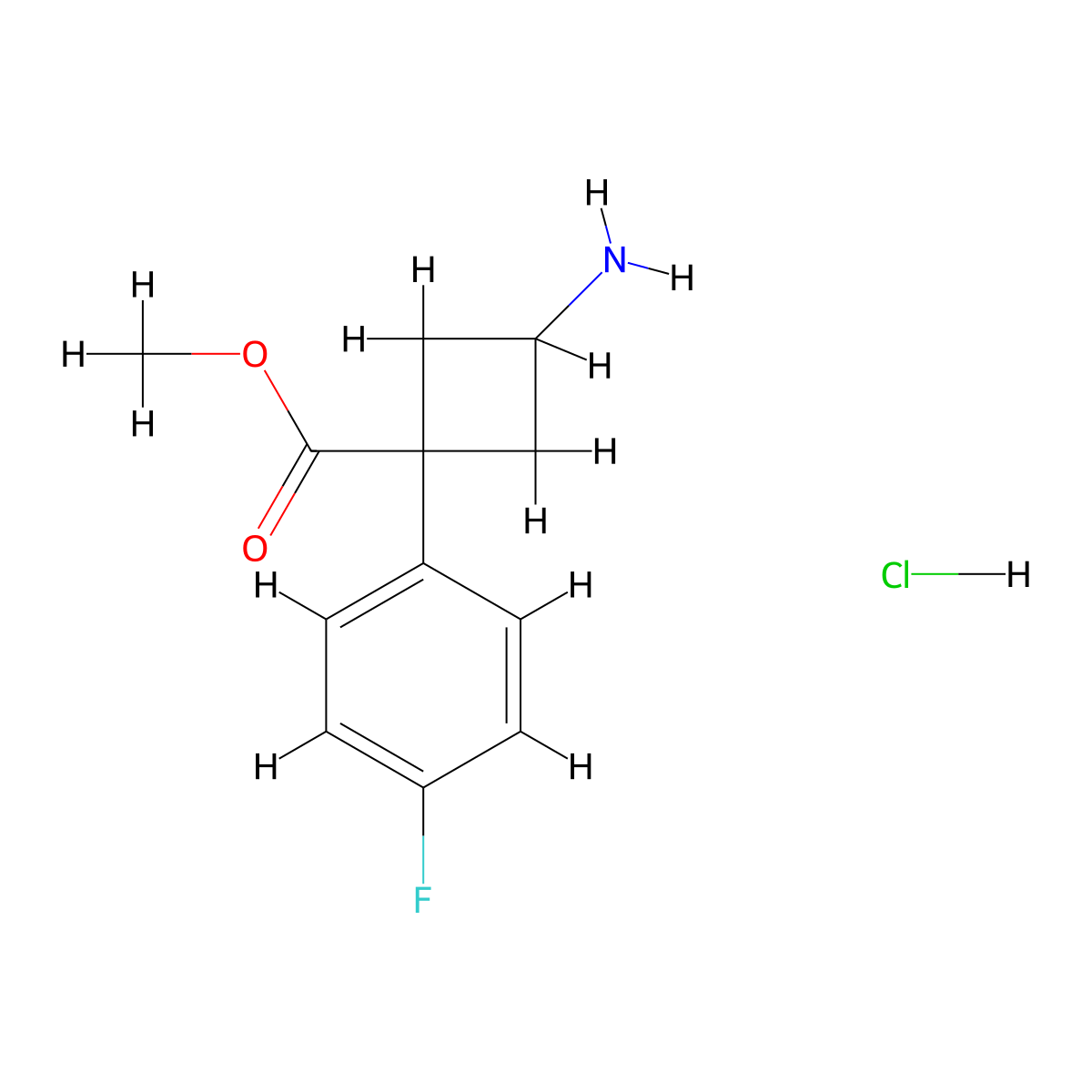Methyl 3-amino-1-(4-fluorophenyl)cyclobutane-1-carboxylate hydrochloride molecular structure, CAS 2763760-18-3