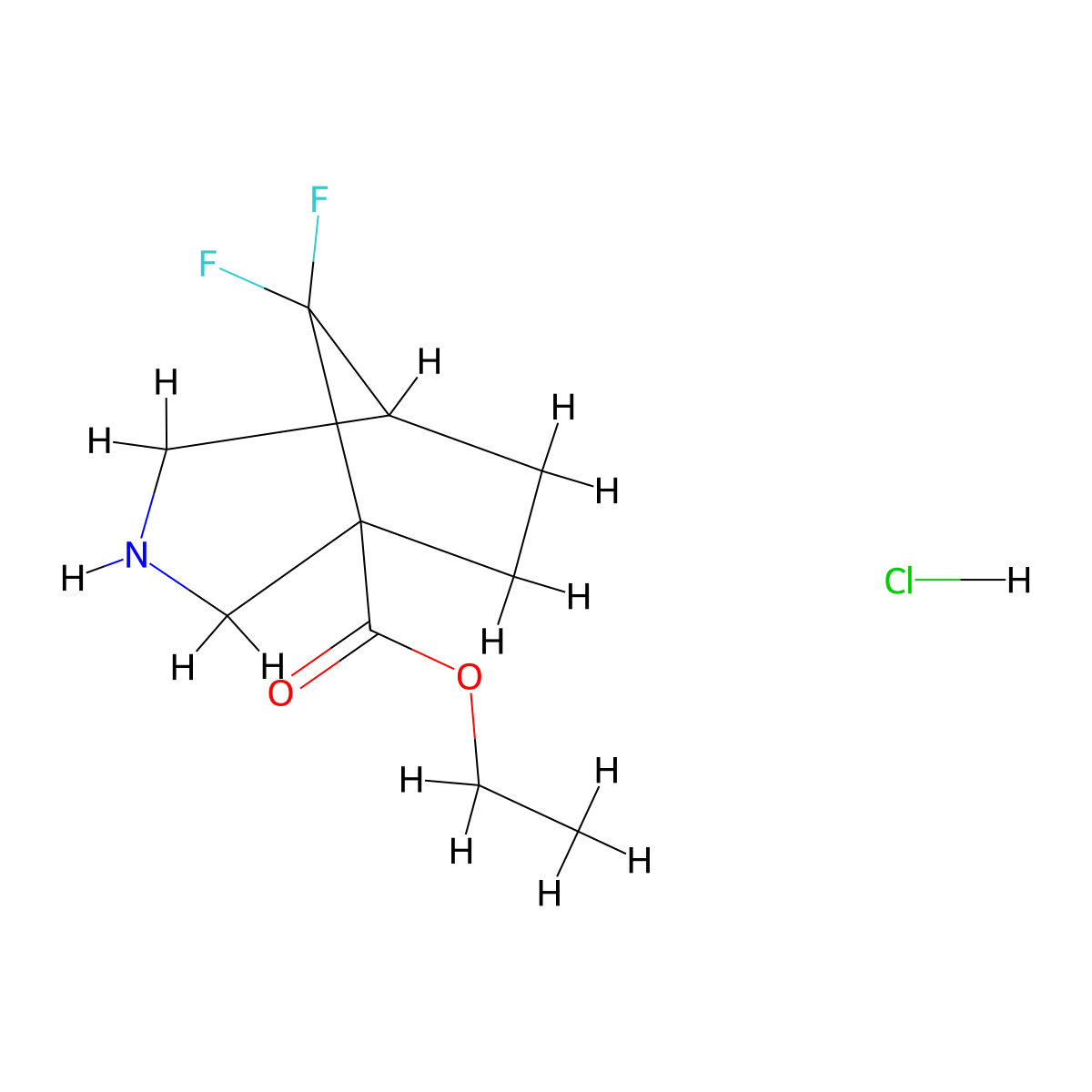Ethyl 8,8-difluoro-3-azabicyclo[3.2.1]octane-1-carboxylate hydrochloride molecular structure, CAS 2763760-22-9