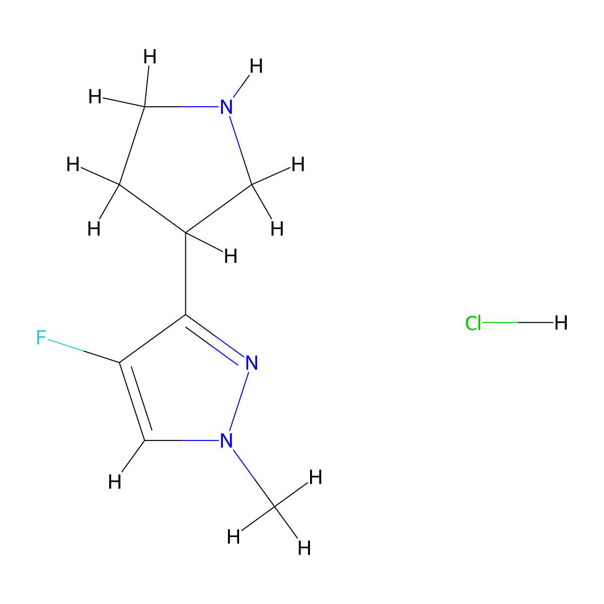 4-fluoro-1-methyl-3-(pyrrolidin-3-yl)-1H-pyrazole hydrochloride molecular structure, CAS 2763760-31-0