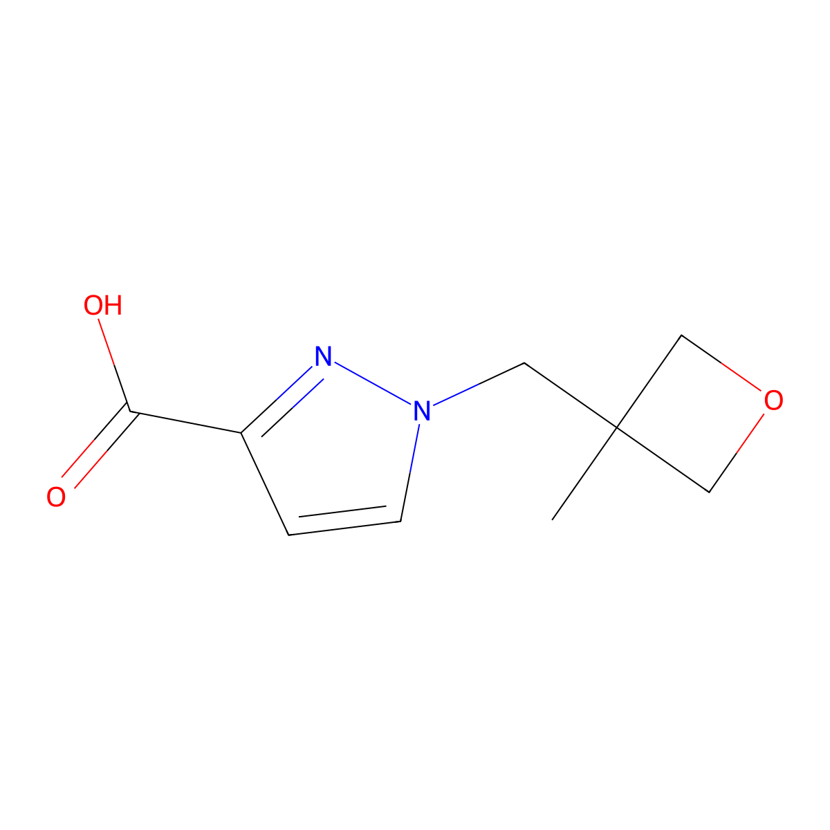 1-[(3-methyloxetan-3-yl)methyl]-1H-pyrazole-3-carboxylic acid molecular structure, CAS 2763760-34-3