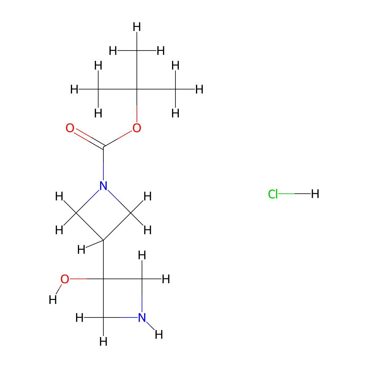 Tert-butyl 3'-hydroxy-[3,3'-biazetidine]-1-carboxylate hydrochloride molecular structure, CAS 2763776-19-6