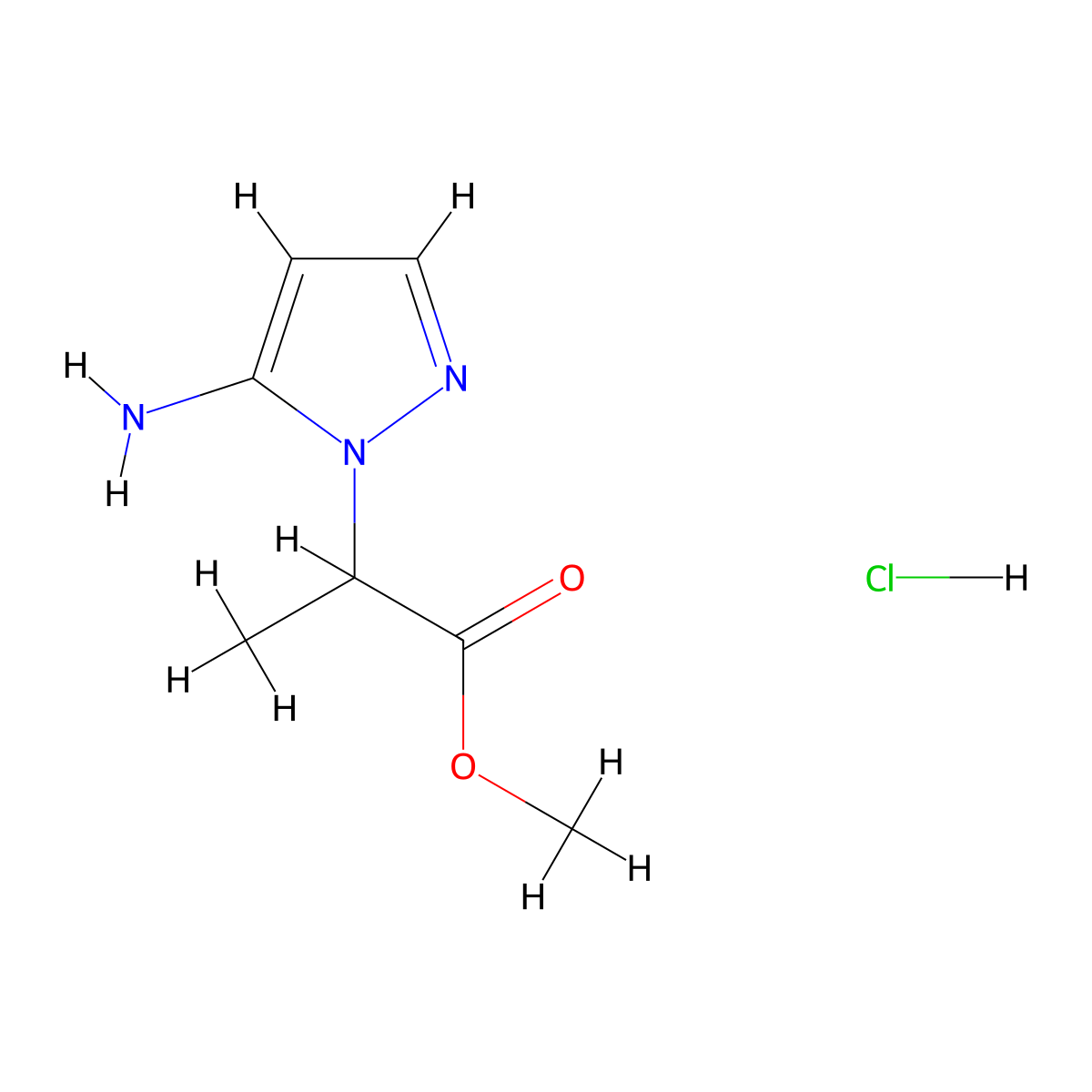 methyl 2-(5-amino-1H-pyrazol-1-yl)propanoate hydrochloride molecular structure, CAS 2763776-22-1