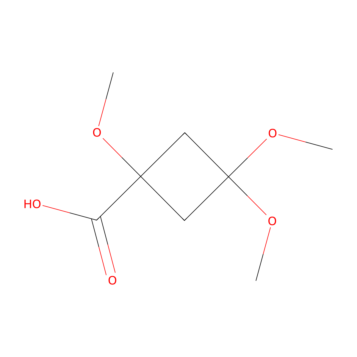 1,3,3-Trimethoxycyclobutane-1-carboxylic acid molecular structure, CAS 2763776-63-0