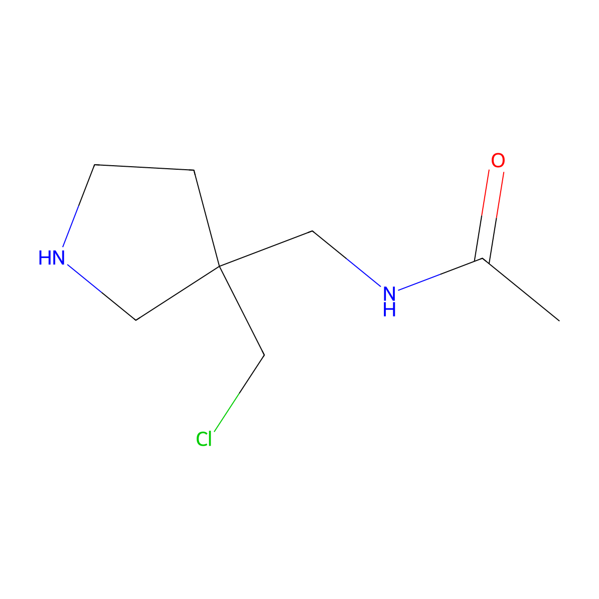 N-{[3-(chloromethyl)pyrrolidin-3-yl]methyl}acetamide molecular structure, CAS 2763776-84-5