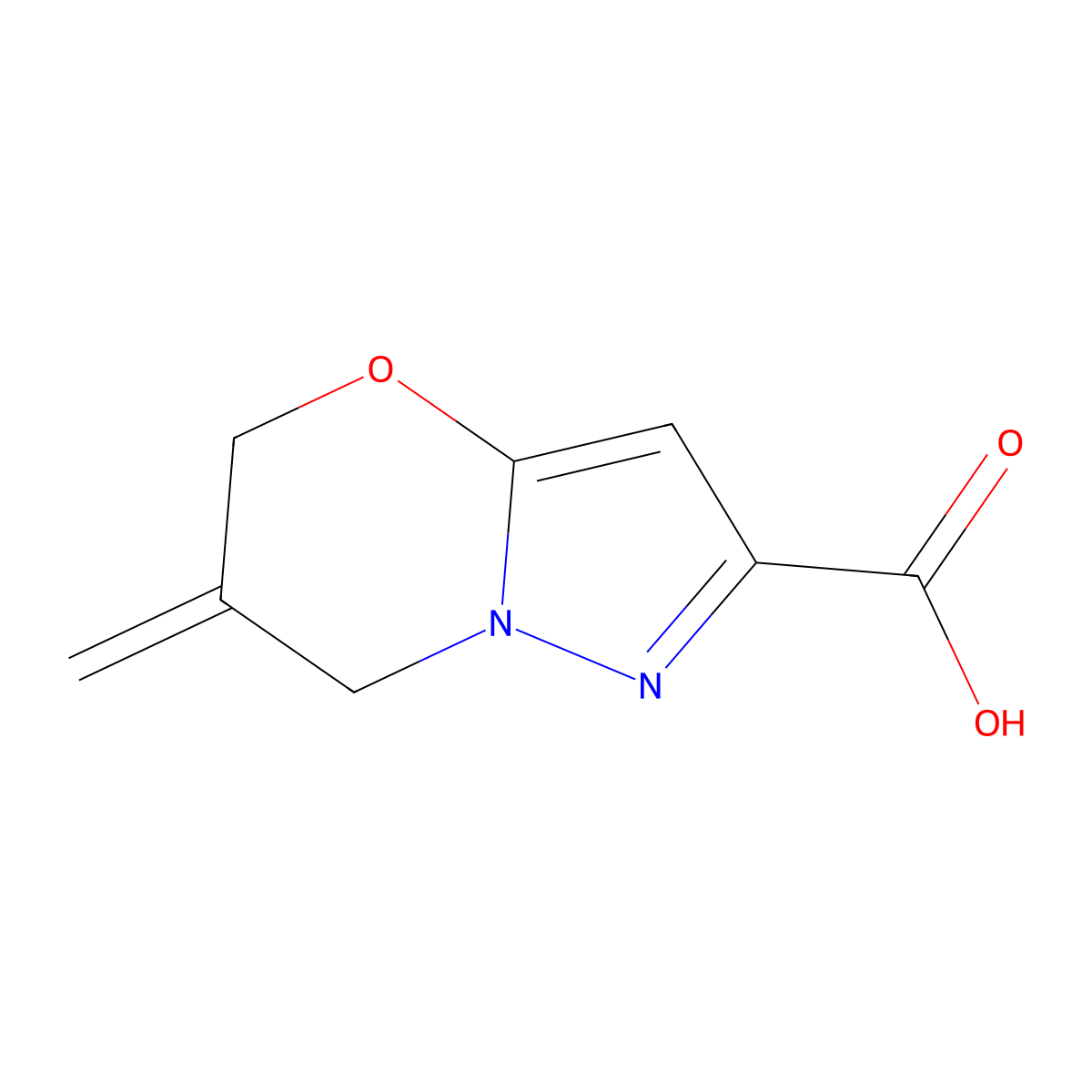 6-methylidene-5H,6H,7H-pyrazolo[3,2-b][1,3]oxazine-2-carboxylic acid molecular structure, CAS 2763777-02-0
