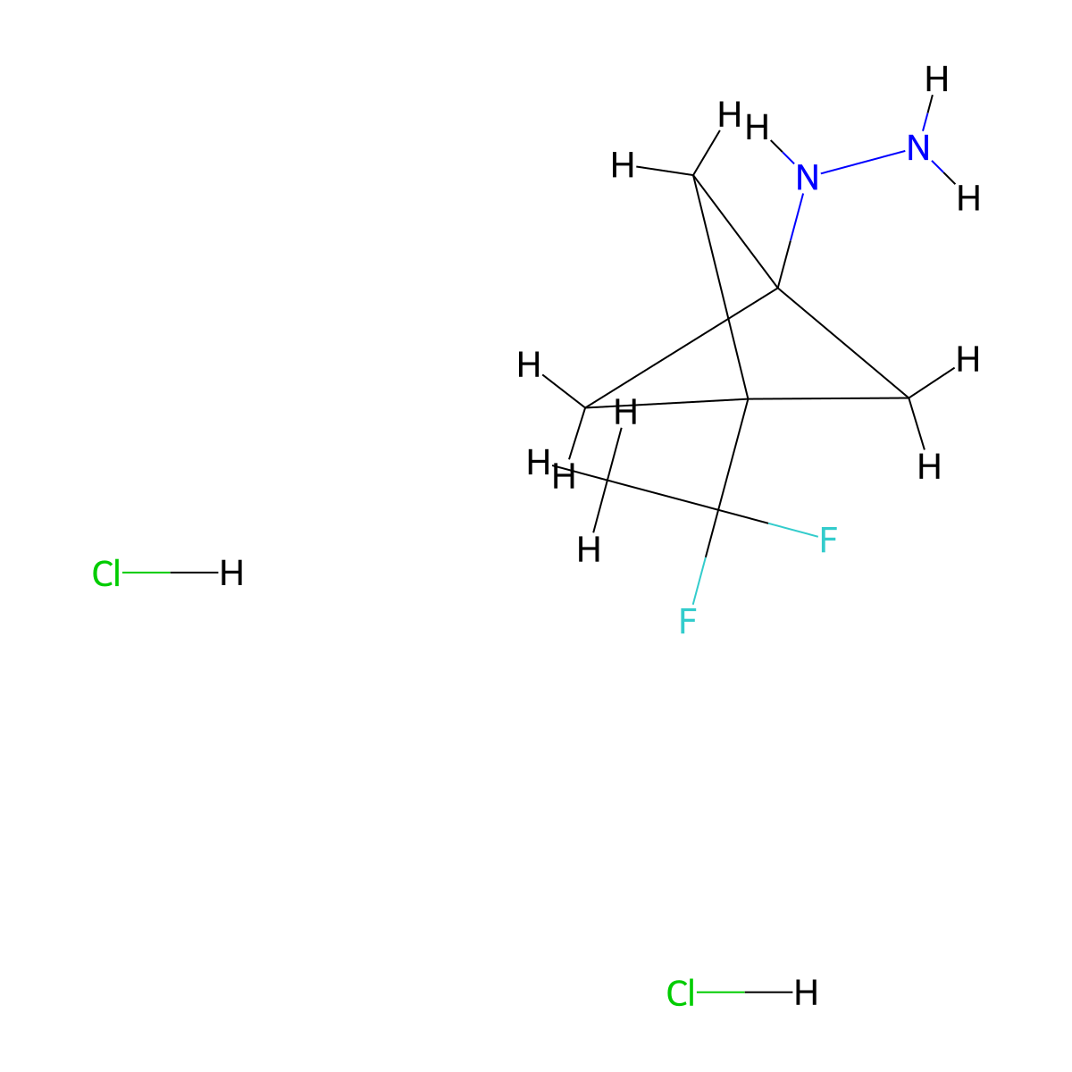 [3-(1,1-Difluoroethyl)bicyclo[1.1.1]pentan-1-yl]hydrazine dihydrochloride molecular structure, CAS 2763777-24-6