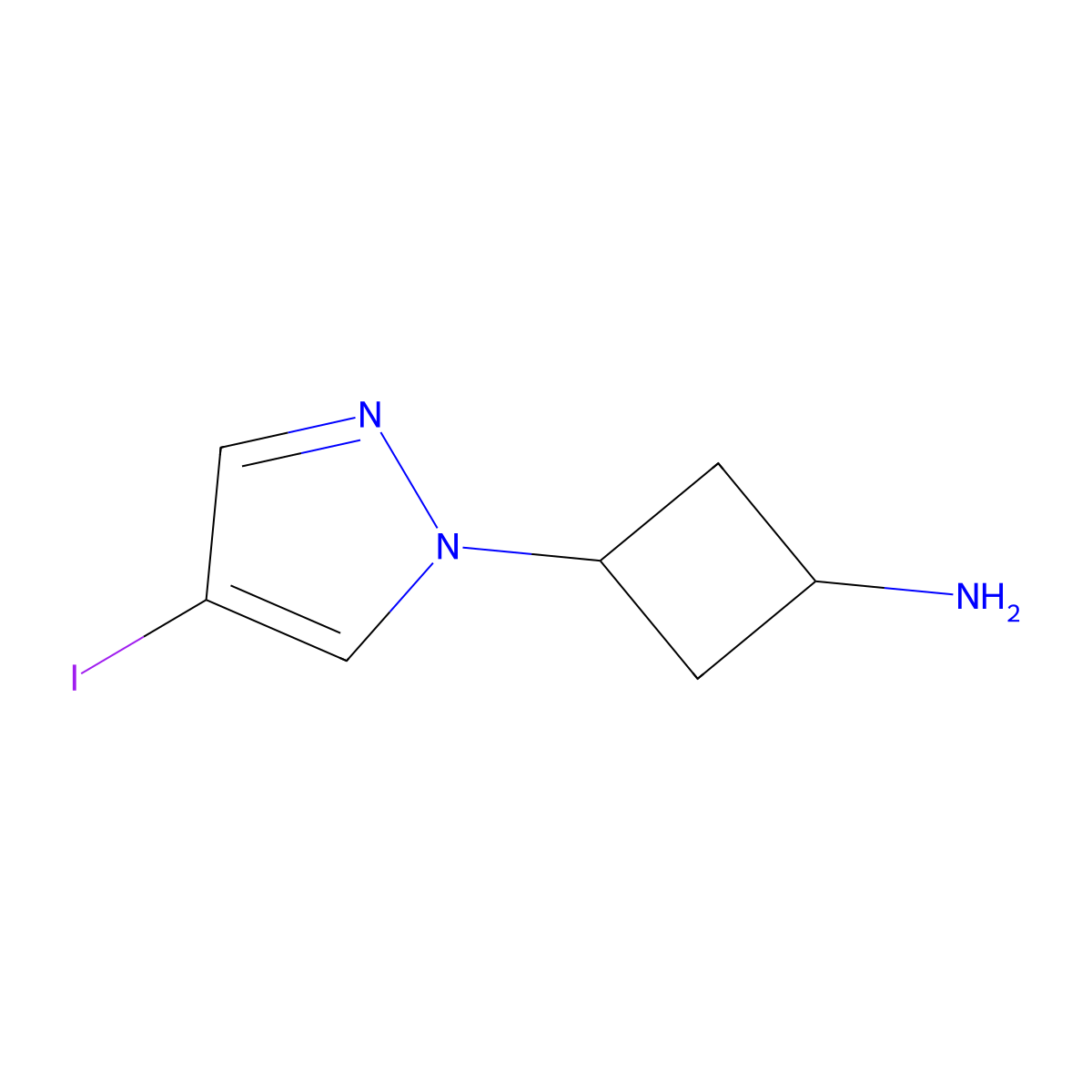 3-(4-iodo-1H-pyrazol-1-yl)cyclobutan-1-amine molecular structure, CAS 2763777-44-0