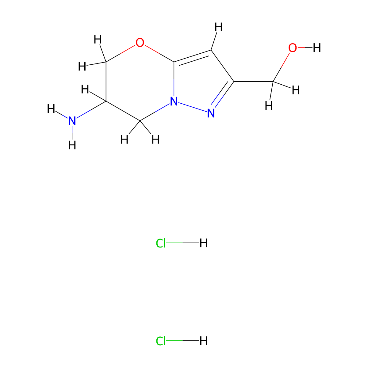 (6-amino-5H,6H,7H-pyrazolo(3,2-b)(1,3)oxazin-2-yl)methanol dihydrochloride molecular structure, CAS 2763777-50-8