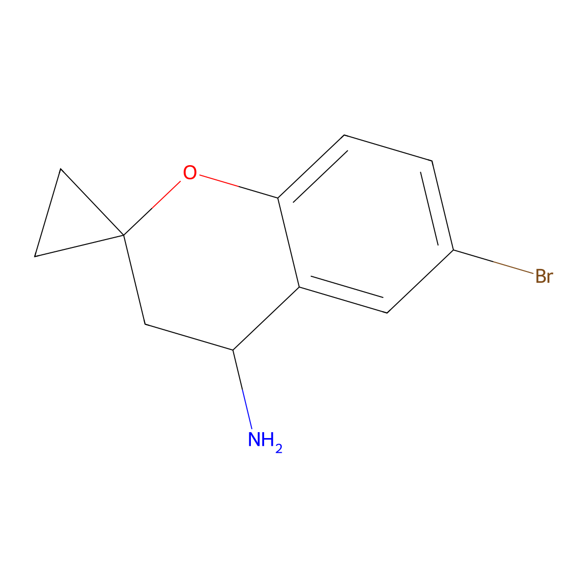 6-Bromo-3,4-dihydrospiro[1-benzopyran-2,1'-cyclopropan]-4-amine molecular structure, CAS 2763777-57-5