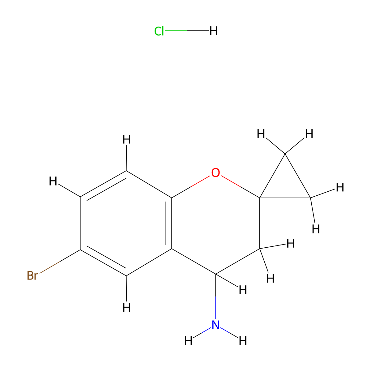 6-Bromo-3,4-dihydrospiro[1-benzopyran-2,1'-cyclopropan]-4-amine hydrochloride molecular structure, CAS 2763777-58-6