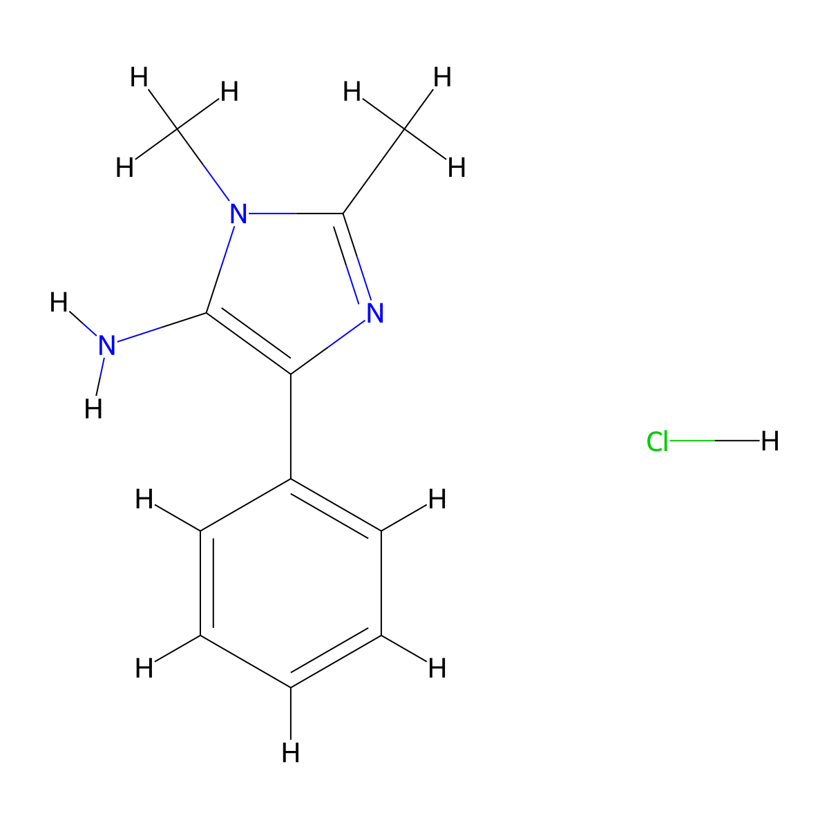 1,2-dimethyl-4-phenyl-1H-imidazol-5-amine hydrochloride molecular structure, CAS 2763779-02-6