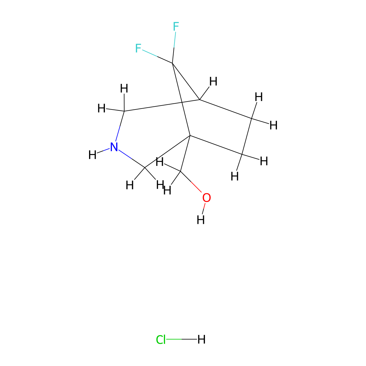 {8,8-Difluoro-3-azabicyclo[3.2.1]octan-1-yl}methanol hydrochloride molecular structure, CAS 2763779-35-5
