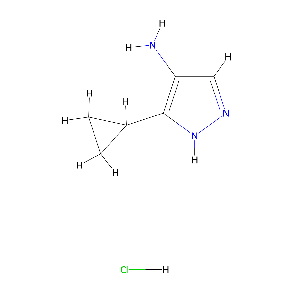 3-cyclopropyl-1H-pyrazol-4-amine hydrochloride molecular structure, CAS 2763779-46-8