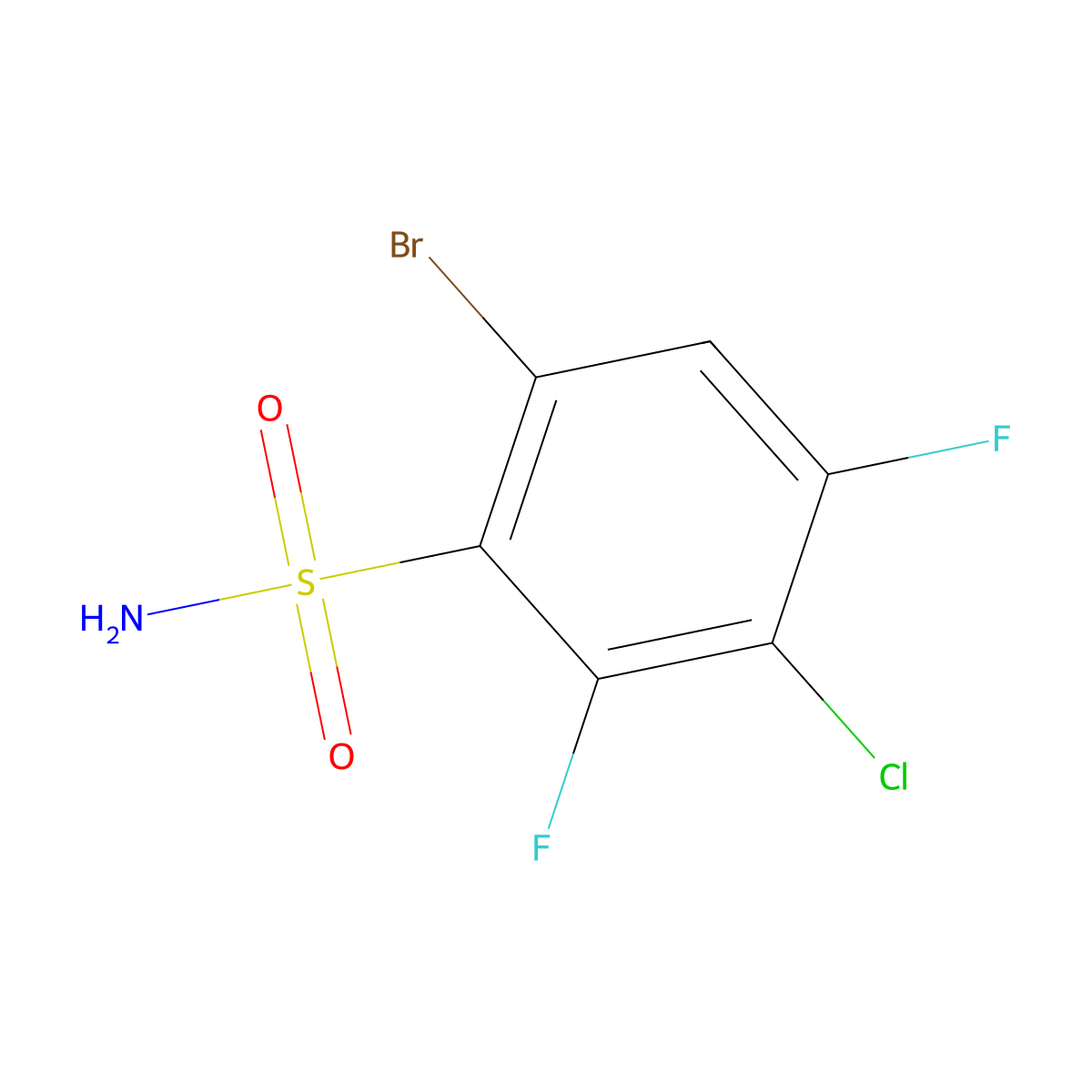 6-Bromo-3-chloro-2,4-difluorobenzene-1-sulfonamide molecular structure, CAS 2763779-60-6