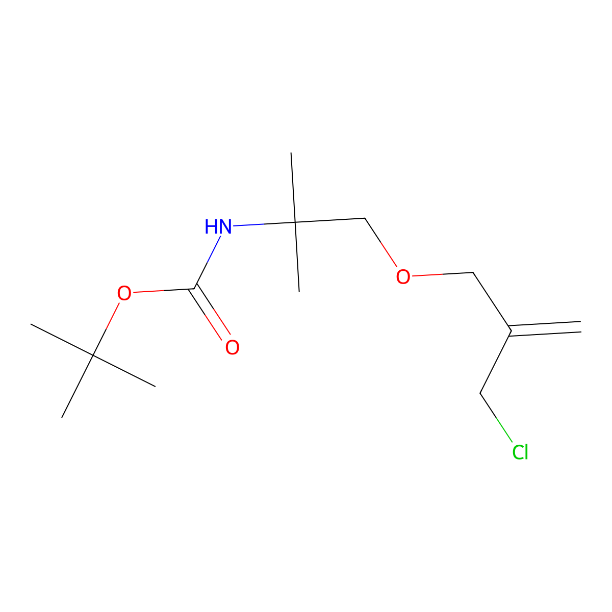 tert-butyl N-(1-{[2-(chloromethyl)prop-2-en-1-yl]oxy}-2-methylpropan-2-yl)carbamate molecular structure, CAS 2763779-97-9