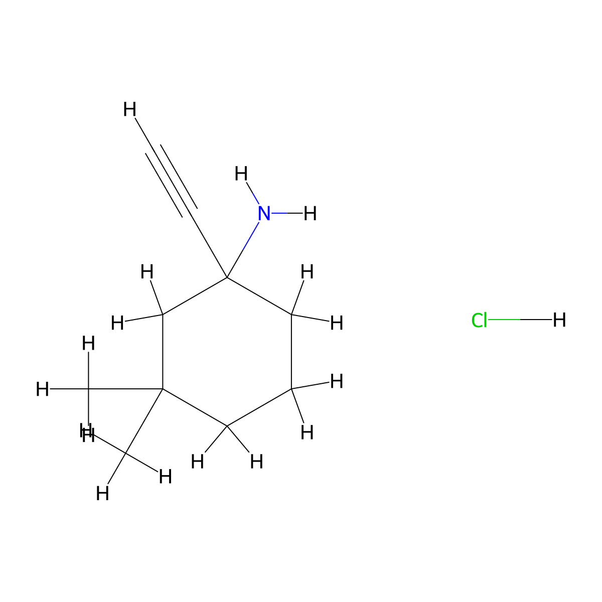 1-Ethynyl-3,3-dimethylcyclohexan-1-amine hydrochloride molecular structure, CAS 2763780-21-6