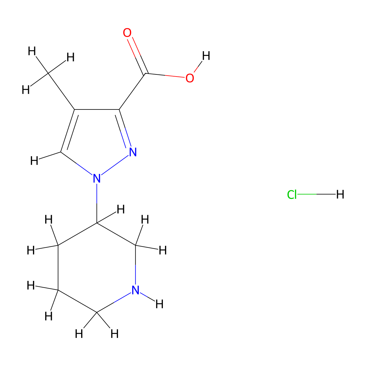 4-methyl-1-(piperidin-3-yl)-1H-pyrazole-3-carboxylic acid hydrochloride molecular structure, CAS 2763780-30-7