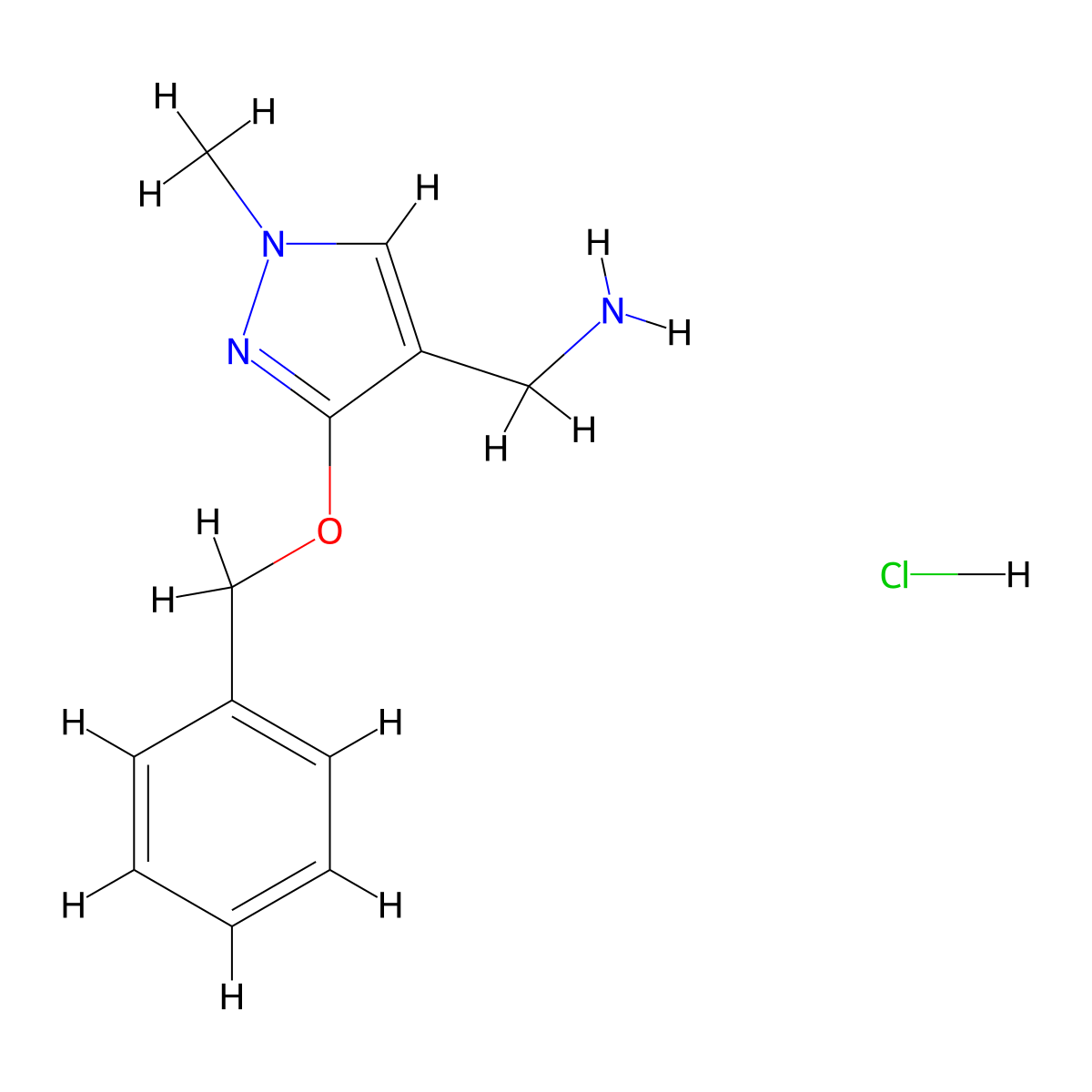 1-[3-(benzyloxy)-1-methyl-1H-pyrazol-4-yl]methanamine hydrochloride molecular structure, CAS 2763780-51-2