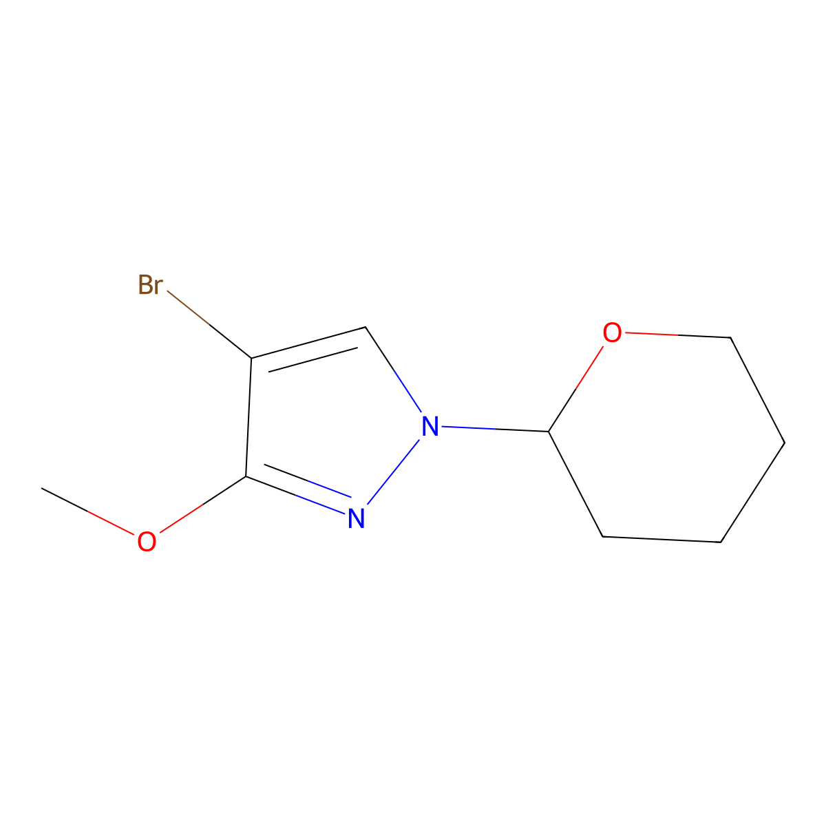 4-bromo-3-methoxy-1-(oxan-2-yl)-1H-pyrazole molecular structure, CAS 2763780-70-5