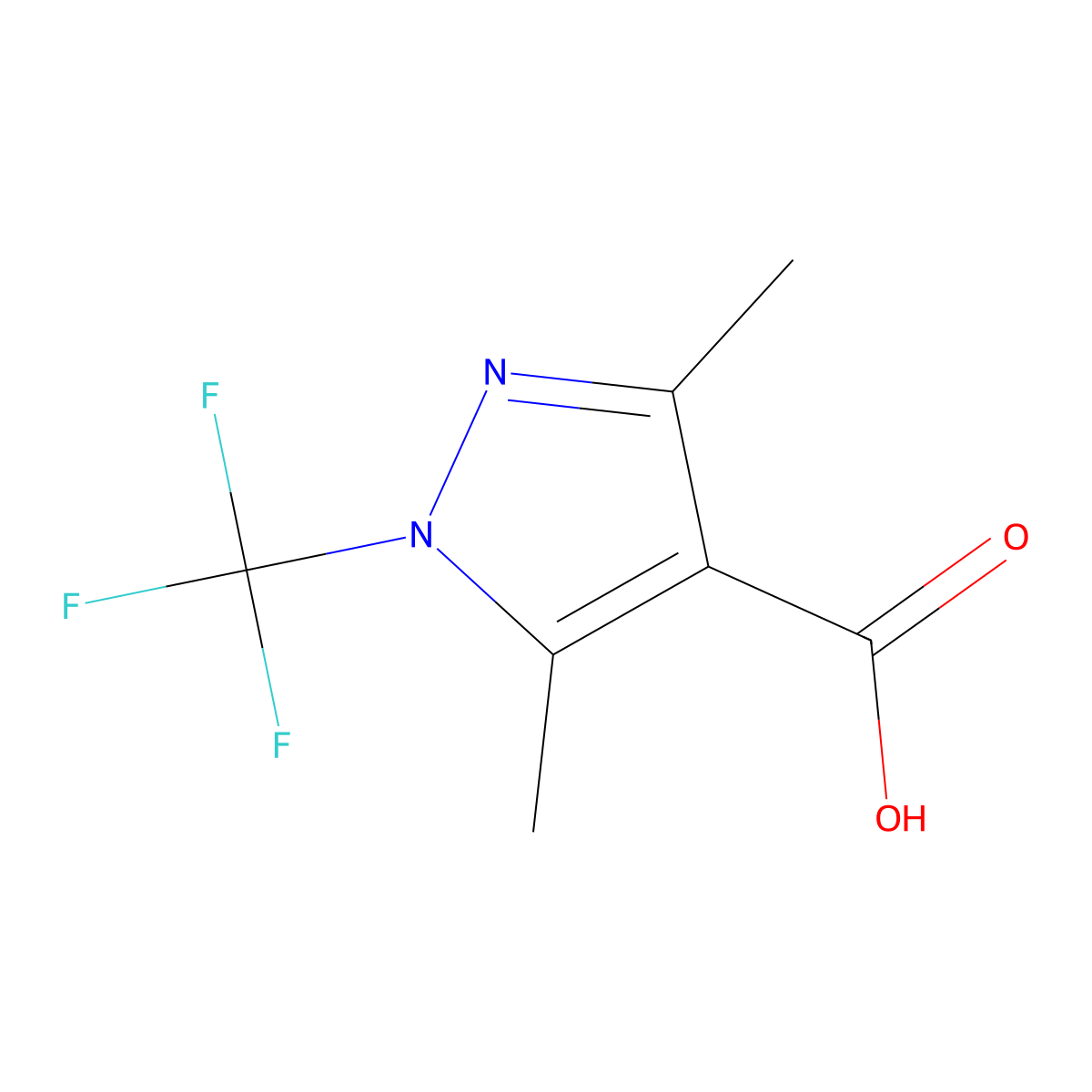 3,5-dimethyl-1-(trifluoromethyl)-1H-pyrazole-4-carboxylic acid molecular structure, CAS 2763780-88-5