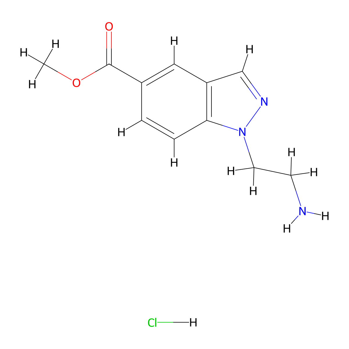 methyl 1-(2-aminoethyl)-1H-indazole-5-carboxylate hydrochloride molecular structure, CAS 2763781-00-4