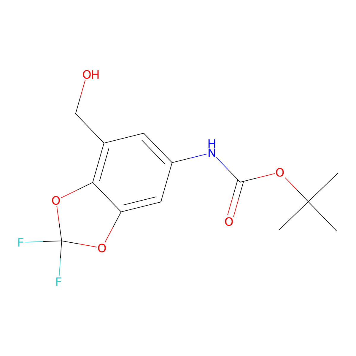 tert-butyl N-[2,2-difluoro-7-(hydroxymethyl)-1,3-dioxaindan-5-yl]carbamate molecular structure, CAS 2763789-27-9