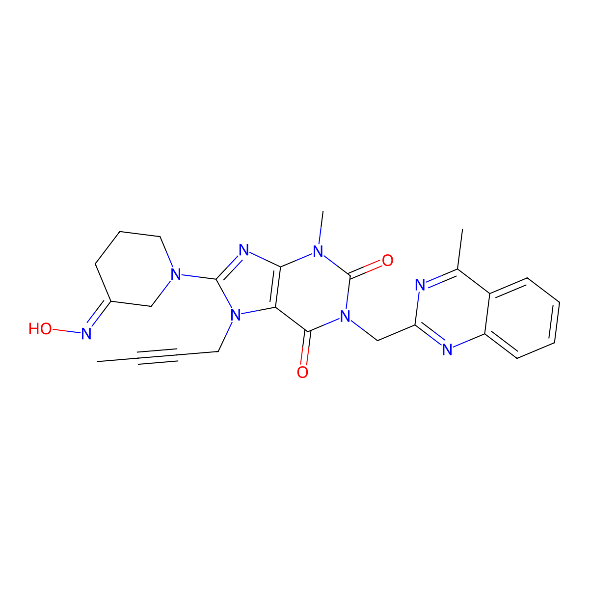 (E/Z)-Des(3-amino-1-piperidinyl)-3-one-oxime-1-piperidinyl-rac-Linagliptin molecular structure, CAS 2763799-91-1