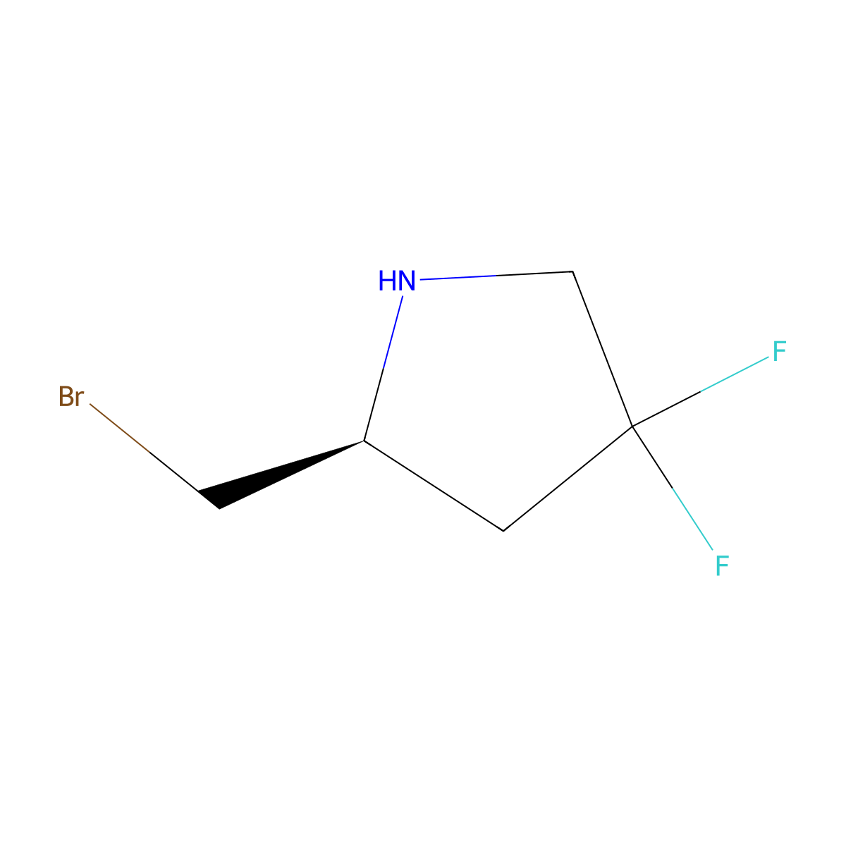(2S)-2-(bromomethyl)-4,4-difluoropyrrolidine molecular structure, CAS 2763885-09-0