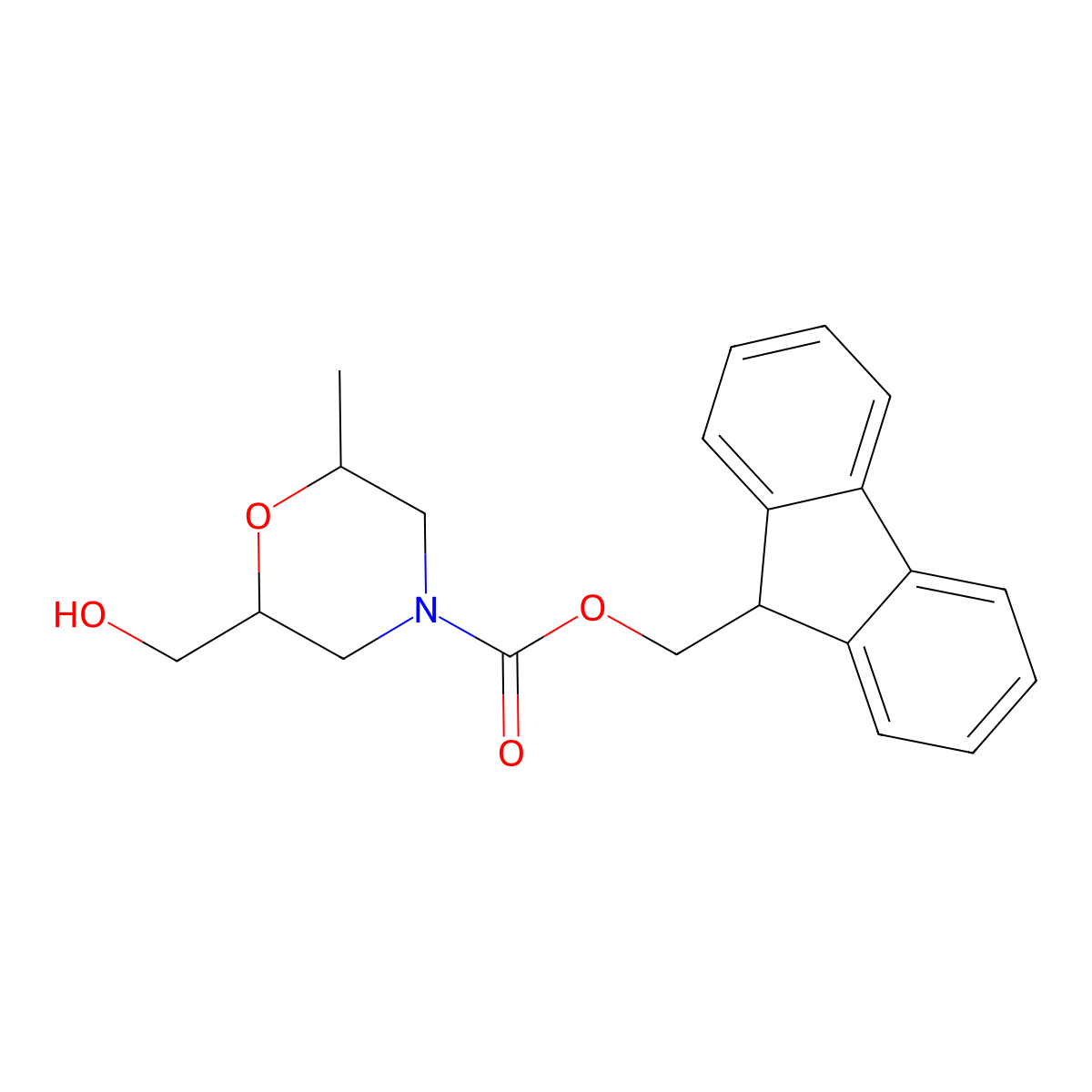 (9H-fluoren-9-yl)methyl (2S,6R)-2-(hydroxymethyl)-6-methylmorpholine-4-carboxylate molecular structure, CAS 2763885-17-0