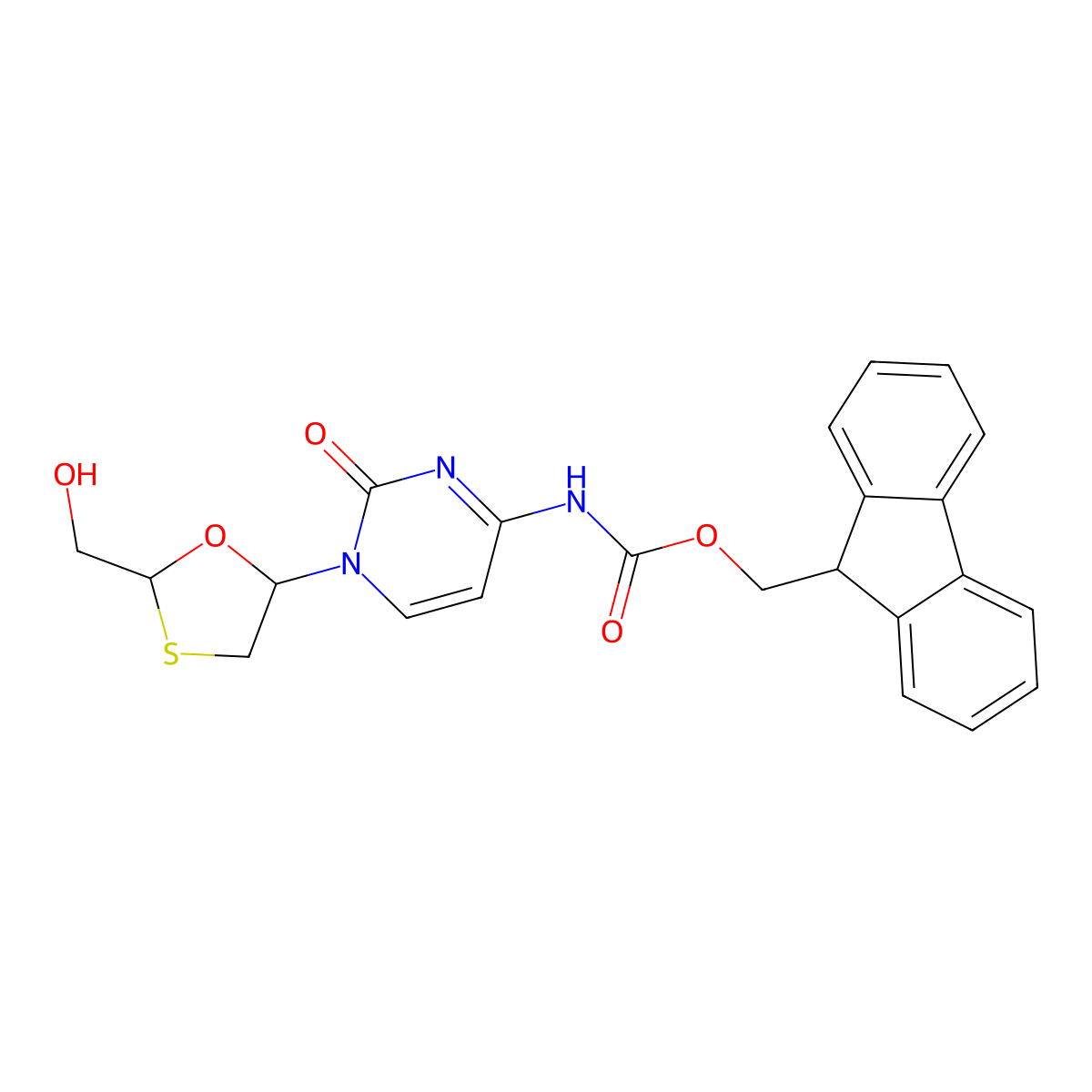 (9H-fluoren-9-yl)methyl N-{1-[(2R,5S)-2-(hydroxymethyl)-1,3-oxathiolan-5-yl]-2-oxo-1,2-dihydropyrimidin-4-yl}carbamate molecular structure, CAS 2763885-29-4