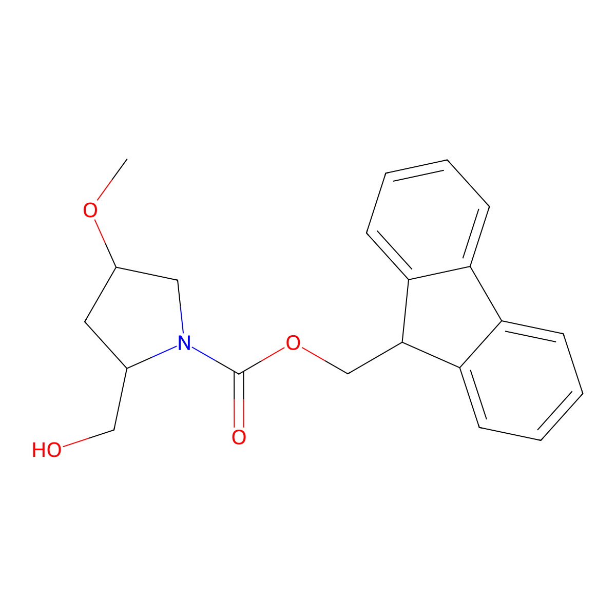 (9H-fluoren-9-yl)methyl (2S,4R)-2-(hydroxymethyl)-4-methoxypyrrolidine-1-carboxylate molecular structure, CAS 2763885-36-3