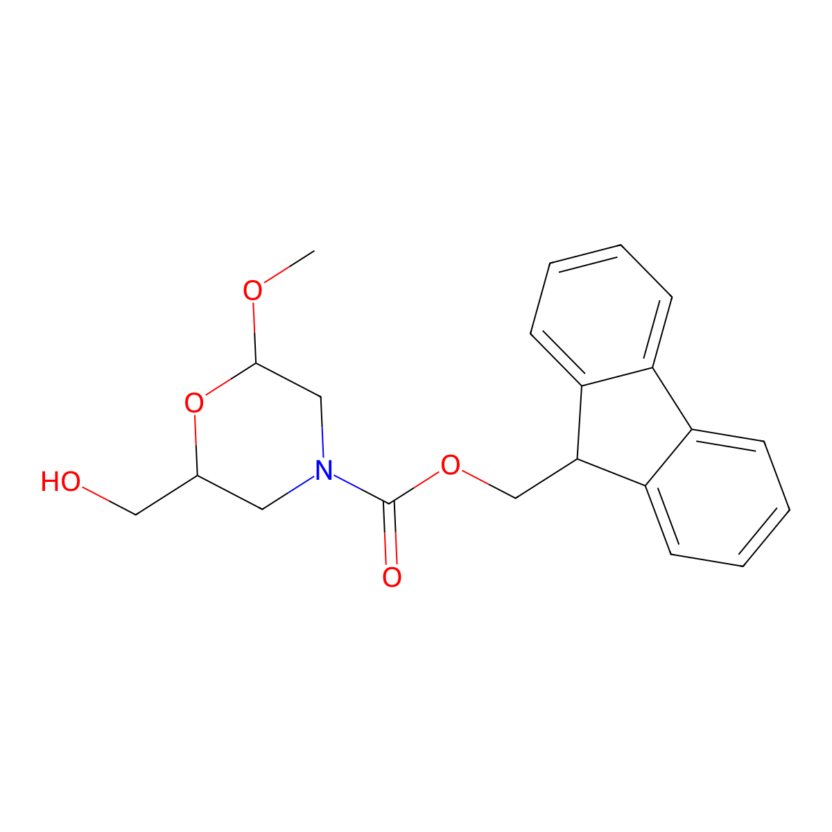 (9H-fluoren-9-yl)methyl (2S,6S)-2-(hydroxymethyl)-6-methoxymorpholine-4-carboxylate molecular structure, CAS 2763885-38-5