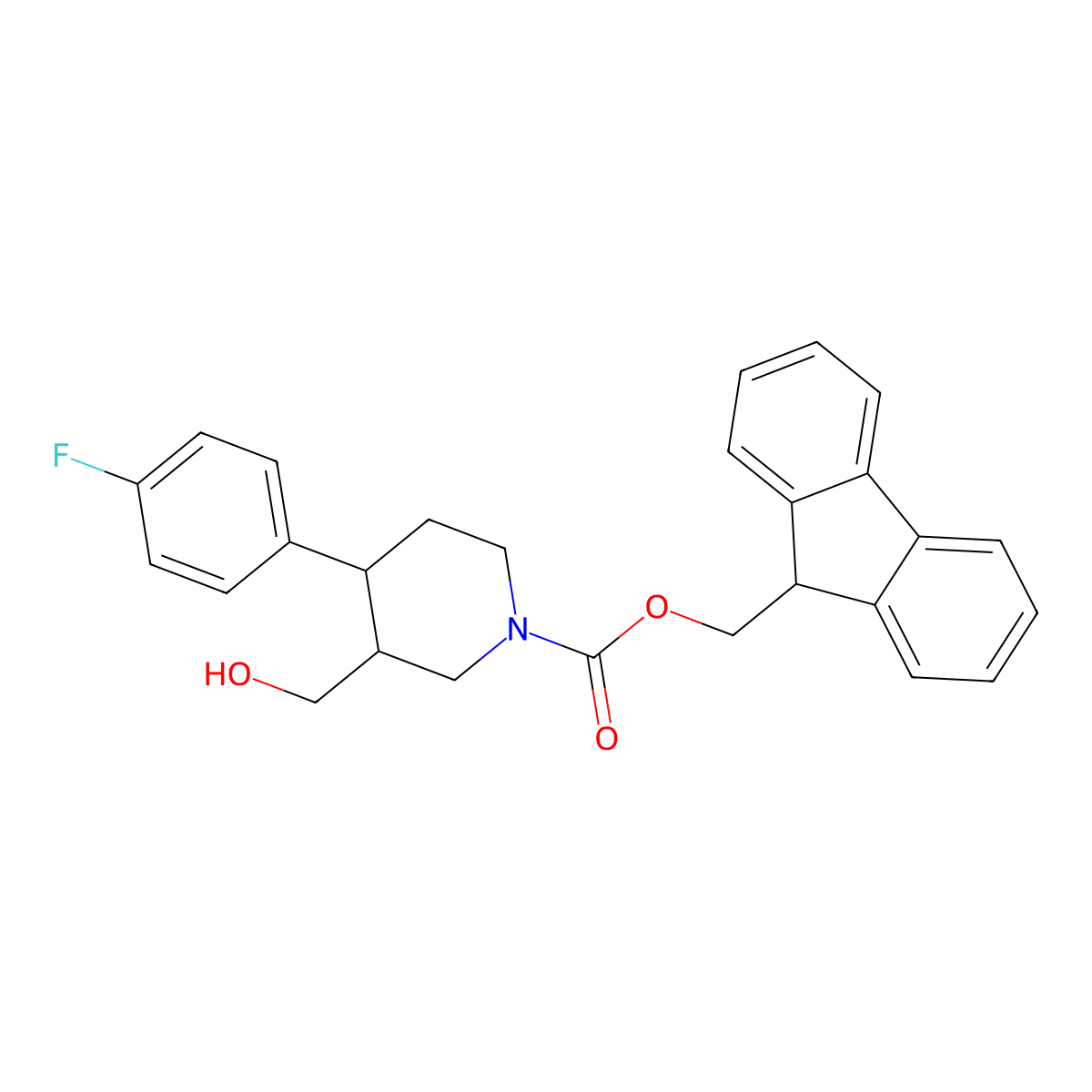 (9H-fluoren-9-yl)methyl (3S,4R)-4-(4-fluorophenyl)-3-(hydroxymethyl)piperidine-1-carboxylate molecular structure, CAS 2763885-44-3